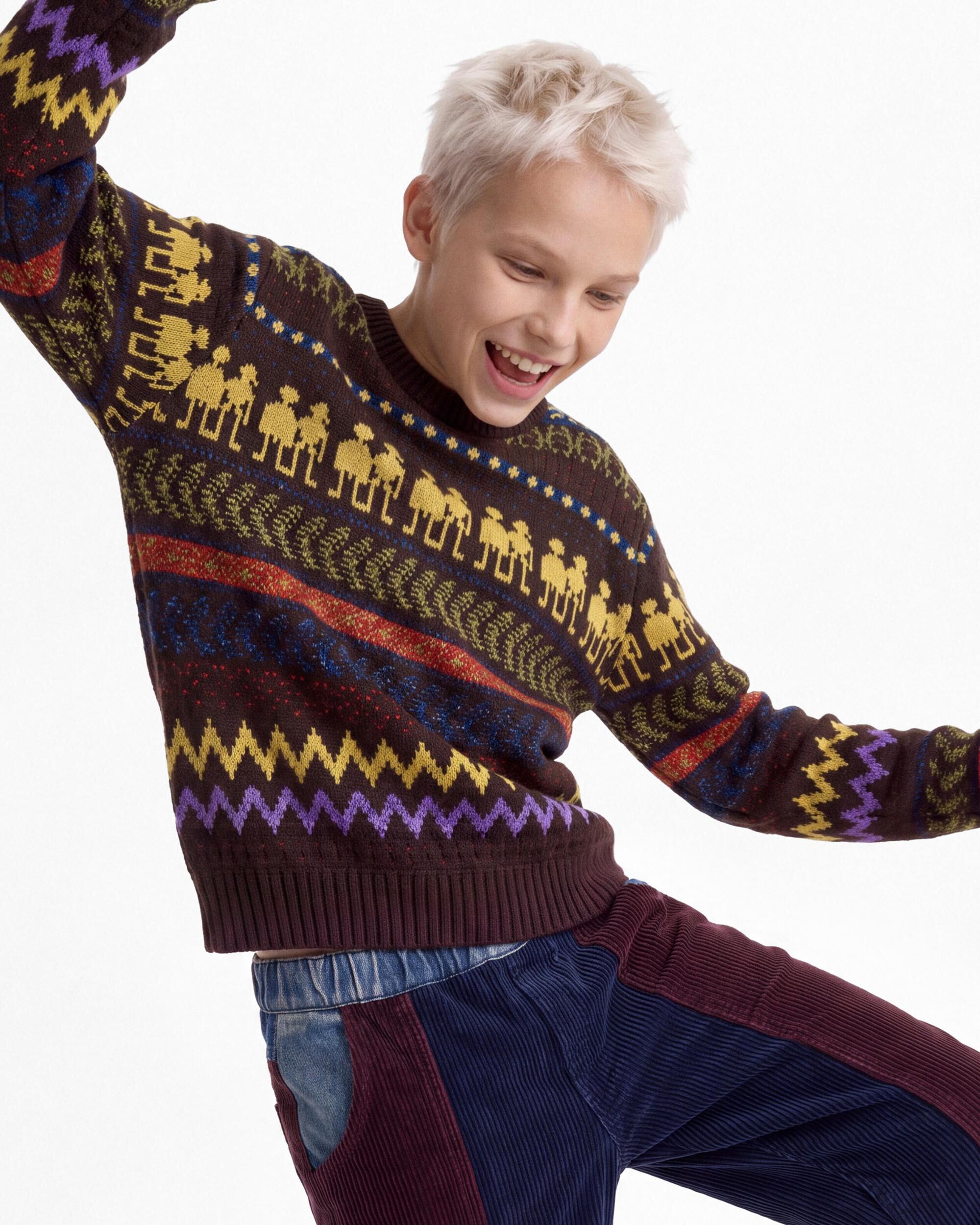 Imagen 2 de Jersey de niño jacquard rayas punto - Desigual - Marrón Marrón