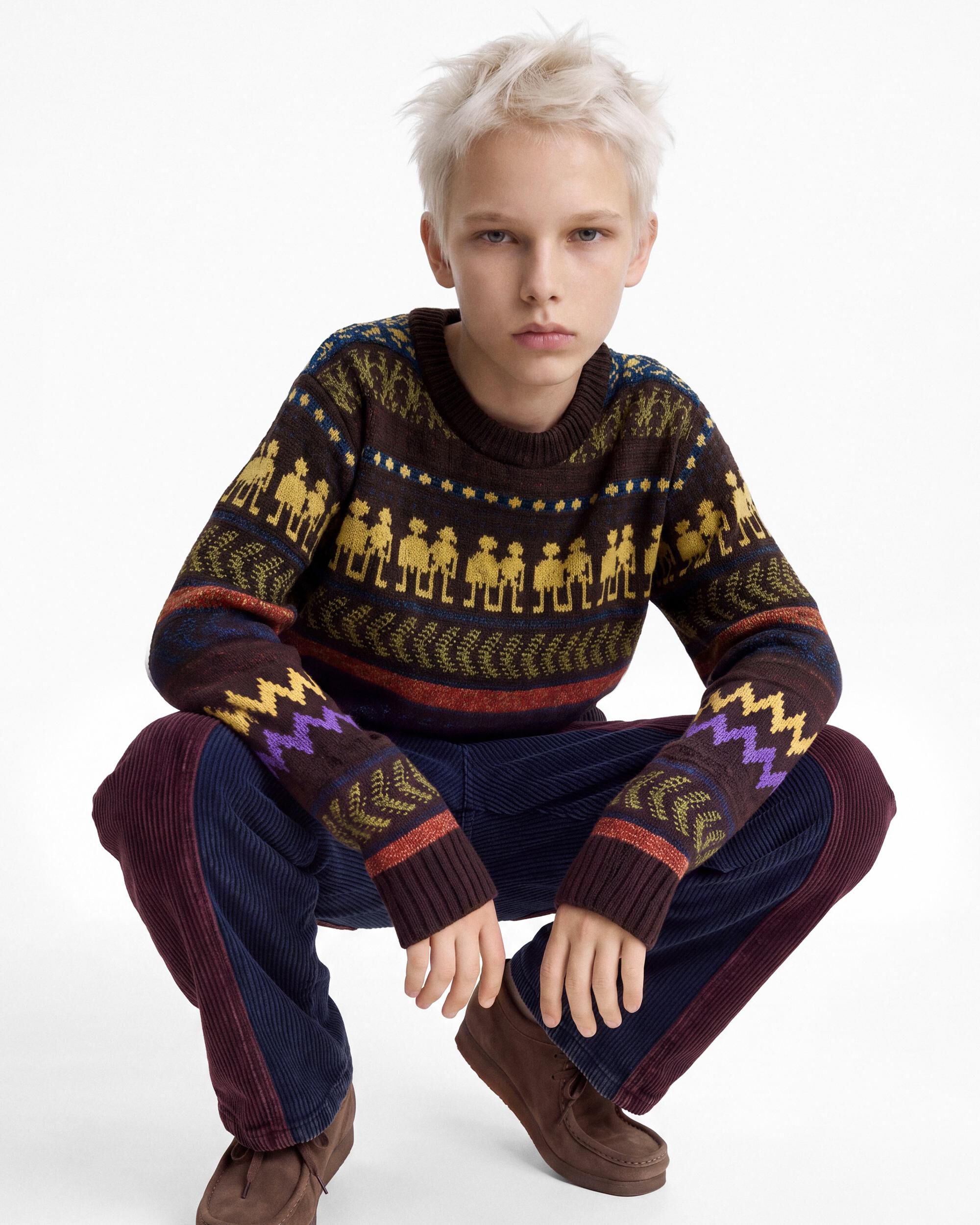 Imagen 3 de Jersey de niño jacquard rayas punto - Desigual - Marrón Marrón