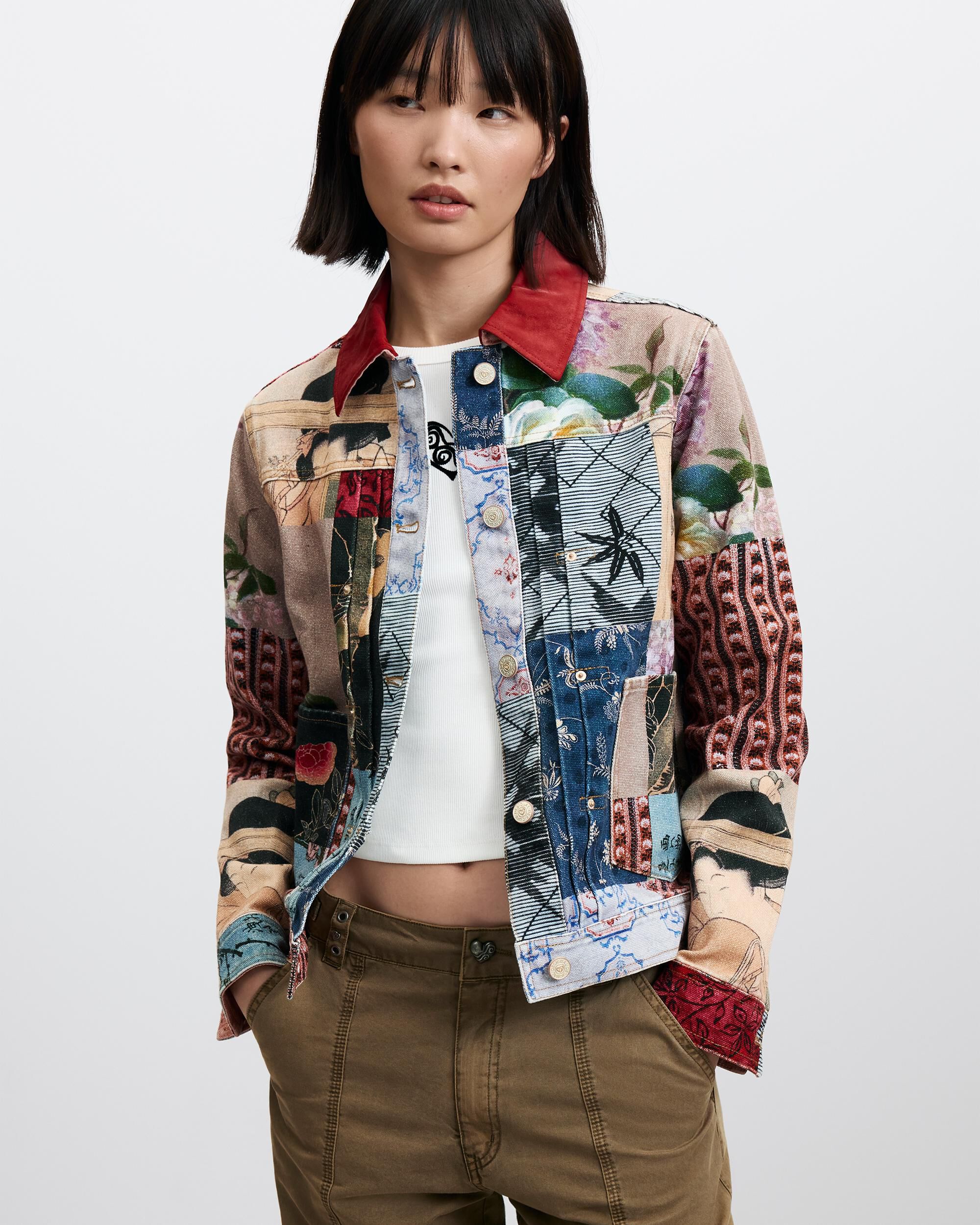 Imagen 2 de Chaqueta de mujer regular patchwork algodón - Desigual - Rojo Rojo