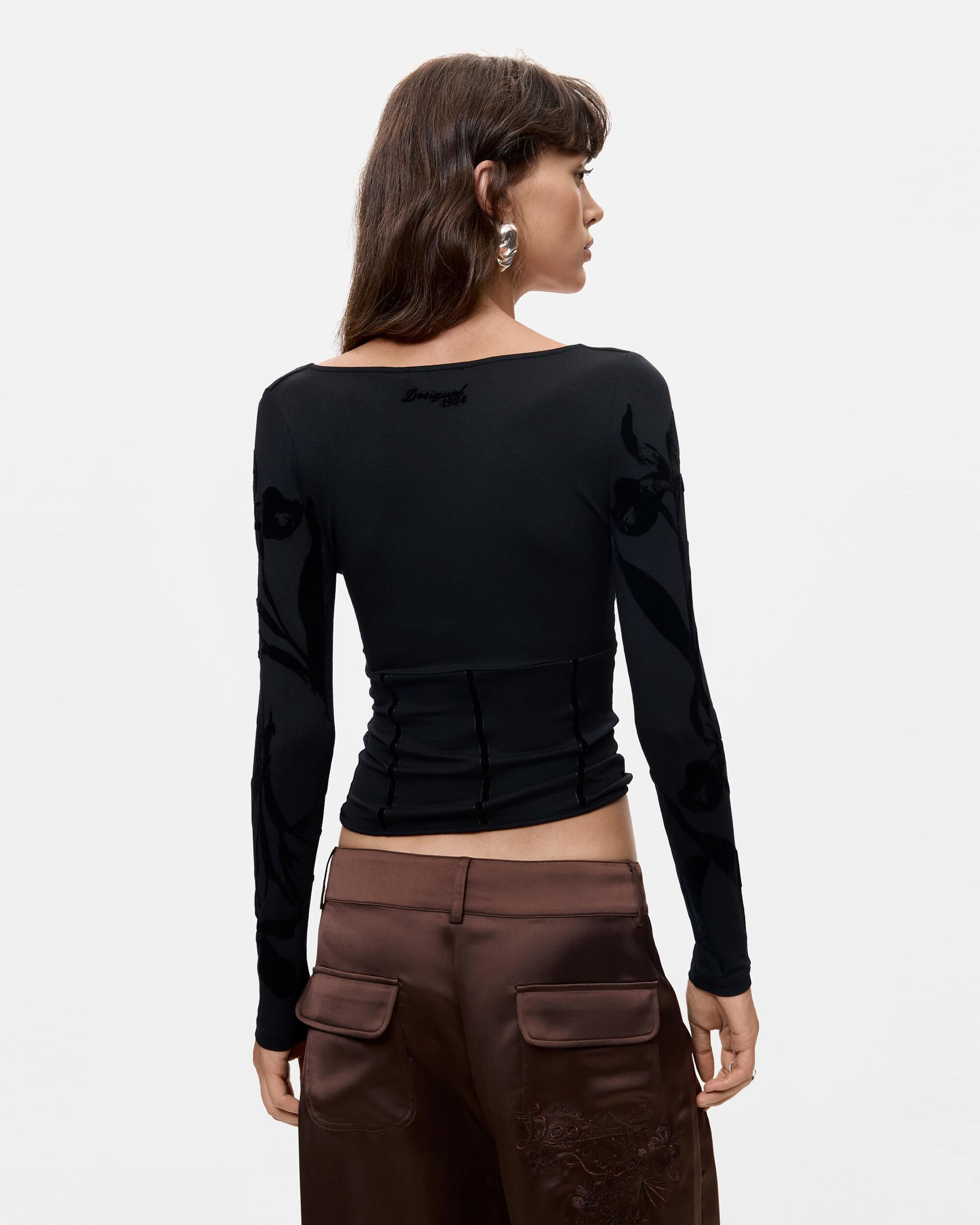 Camiseta de mujer cuello drapeado - Desigual - Negro Negro-3