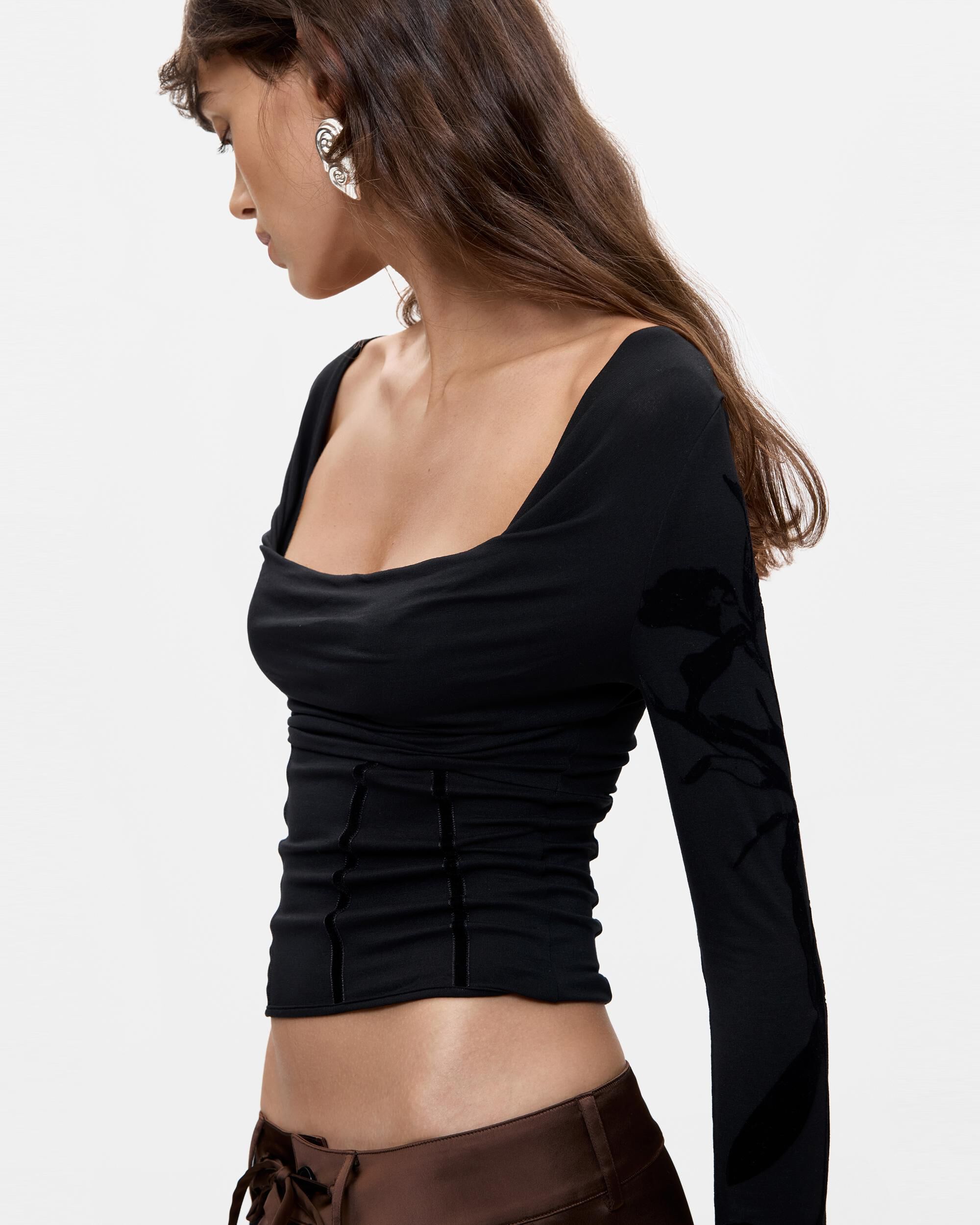 Camiseta de mujer cuello drapeado - Desigual - Negro Negro-4