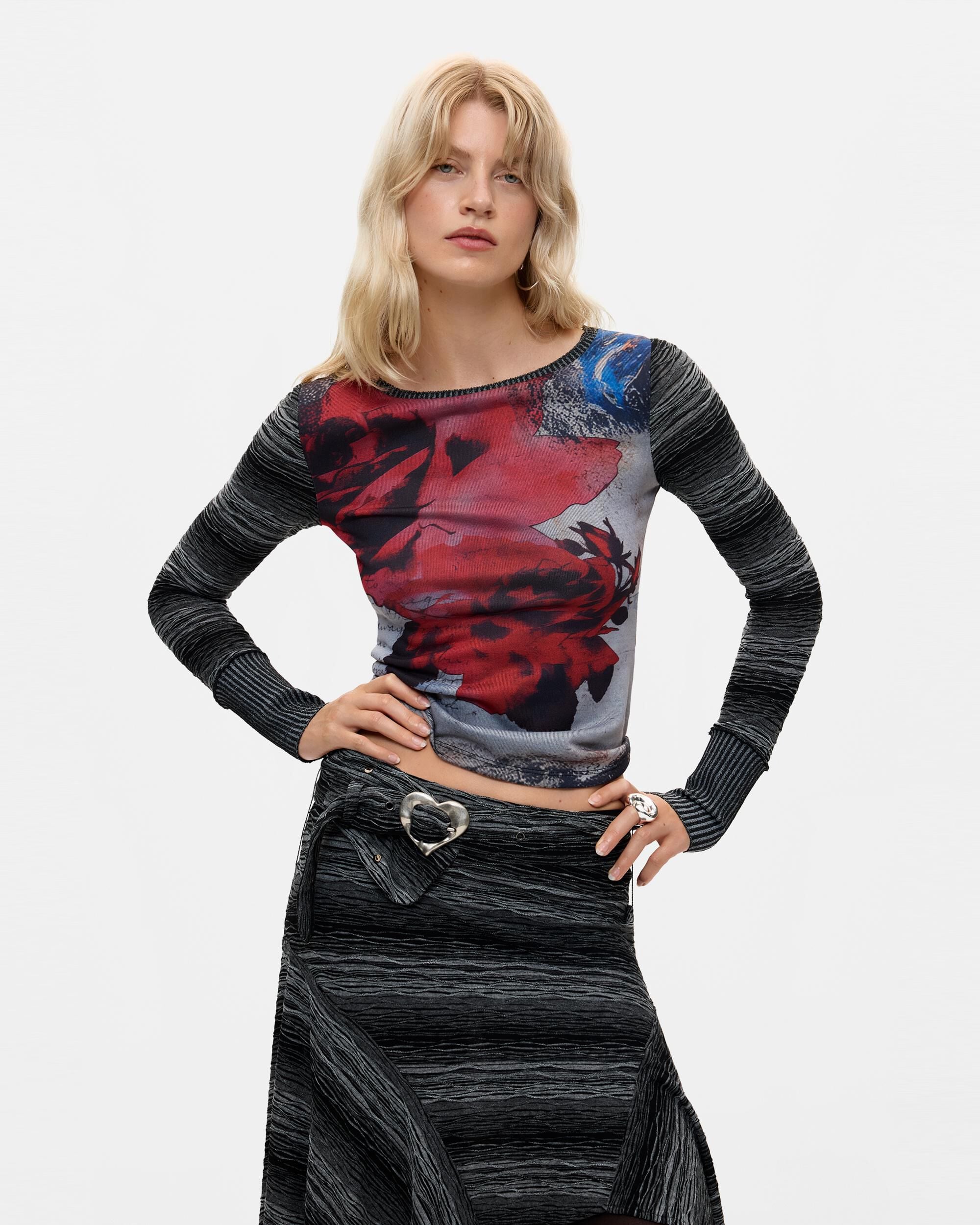Camiseta de mujer manga larga estampada - Desigual - Negro Negro-1