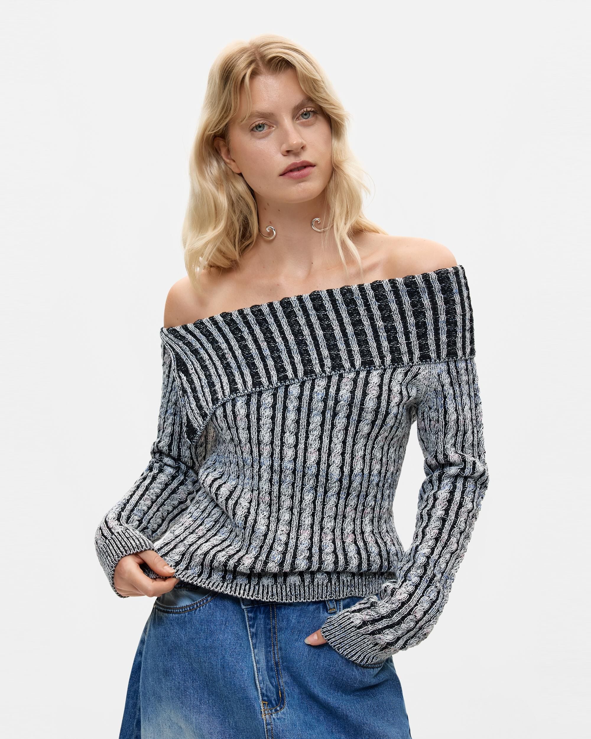 Jersey de mujer cuello barco canalé - Desigual - Negro Negro-1