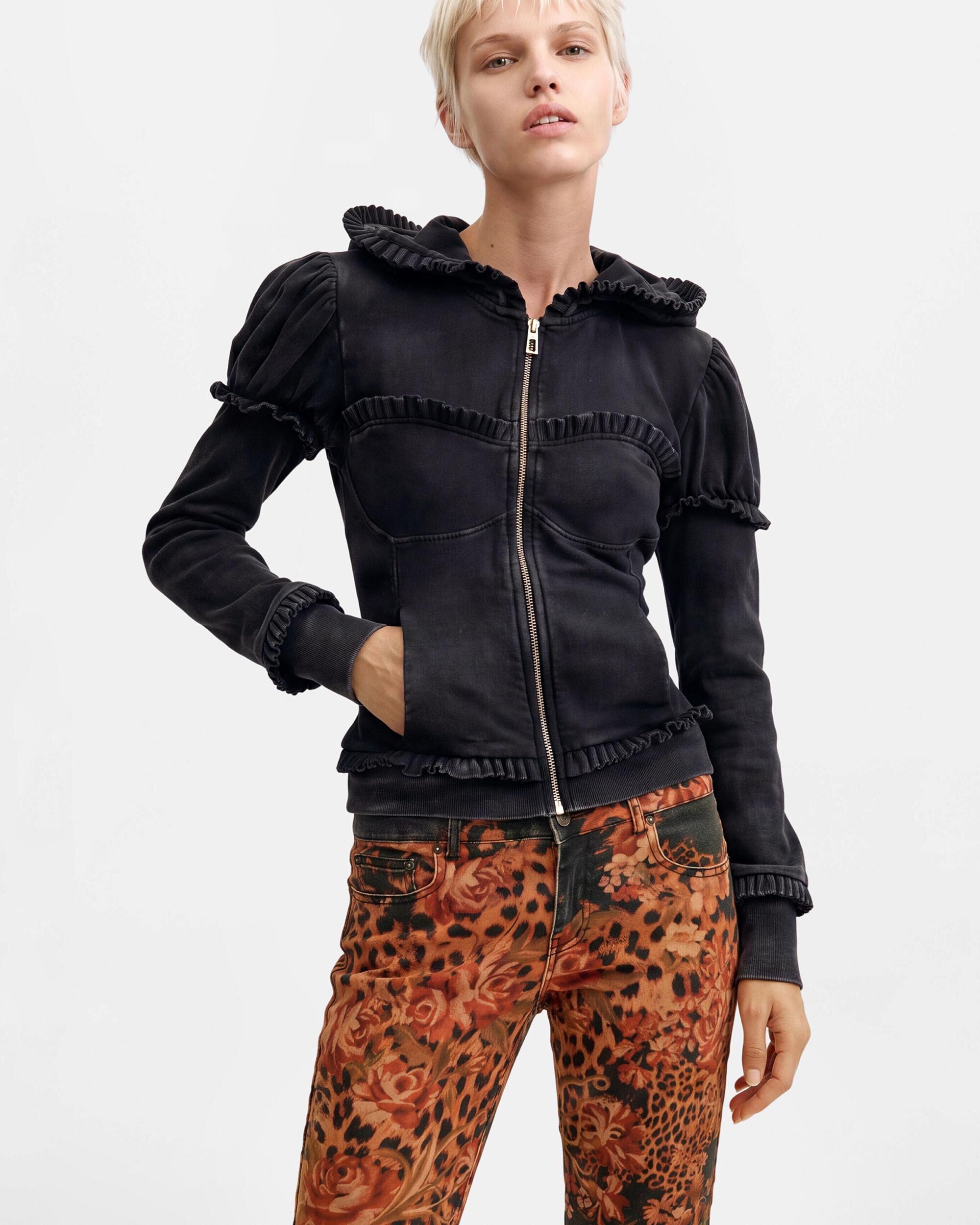 Sudadera de mujer entallada cremallera - Desigual - Negro Negro-4