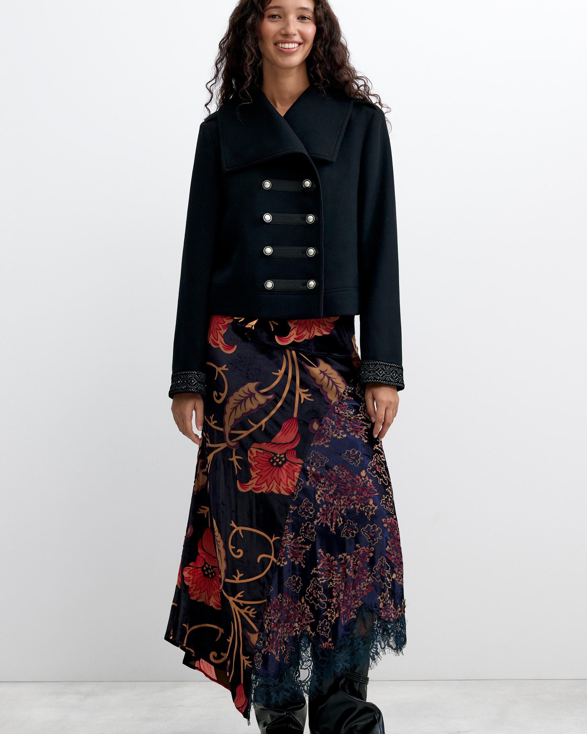 Abrigo de mujer regular botones - Desigual - Negro Negro-1