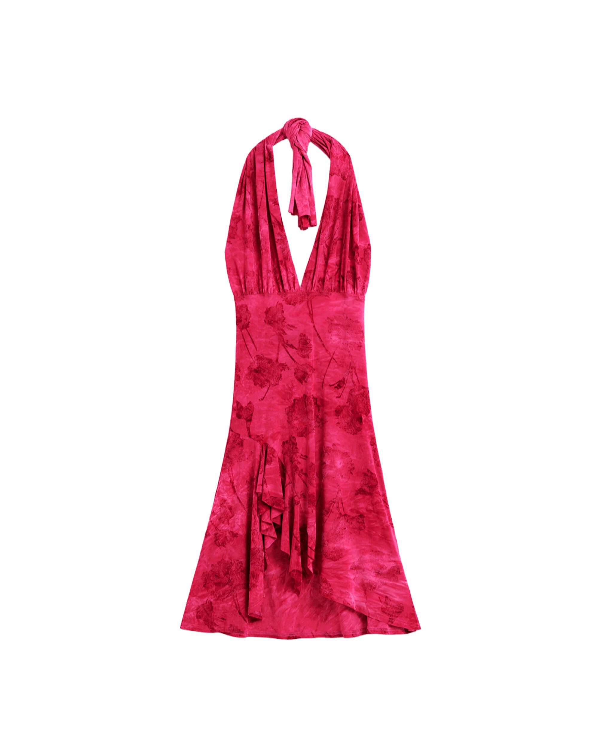 Vestido halter flocado - Desigual - Rojo Rojo-4