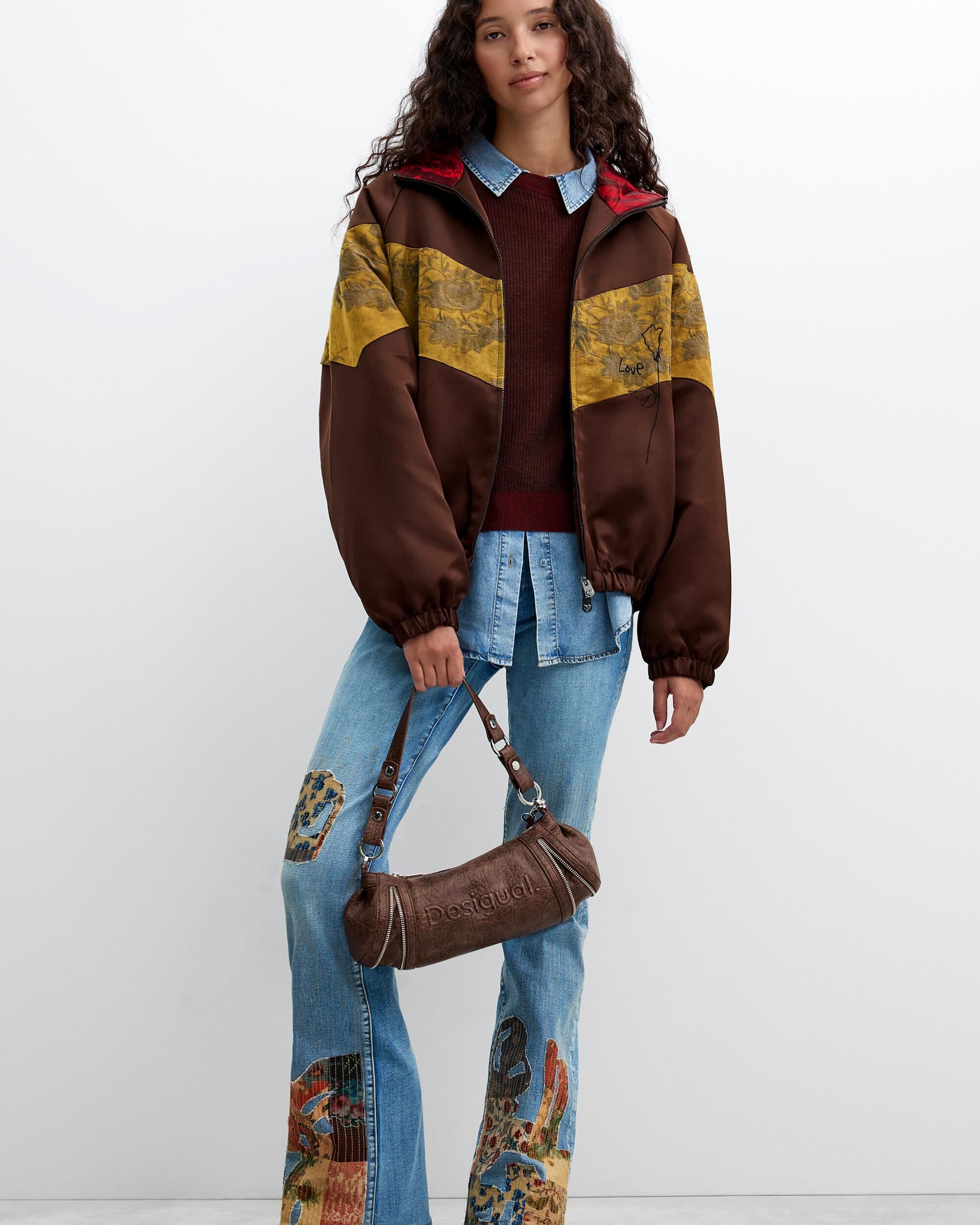Chaqueta de mujer oversize estampado - Desigual - Marrón Marrón-1