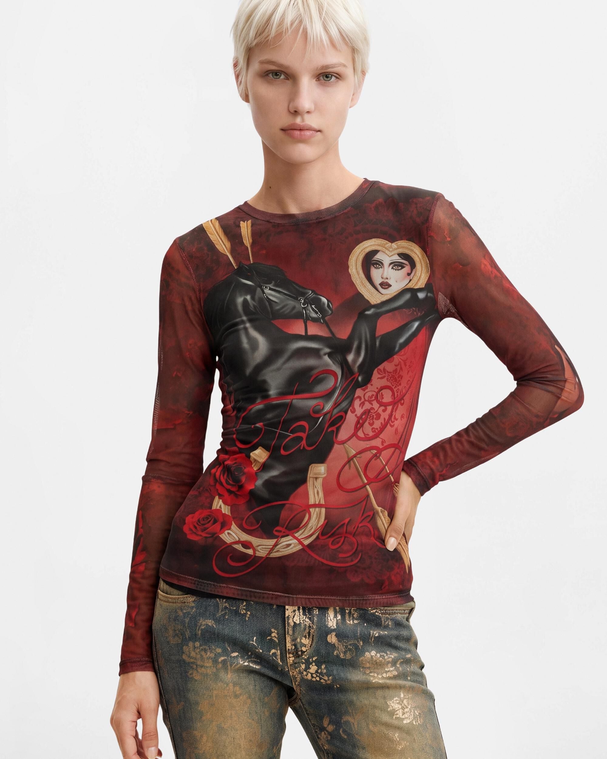 Camiseta de mujer manga larga estampada - Desigual - Rojo Rojo-1