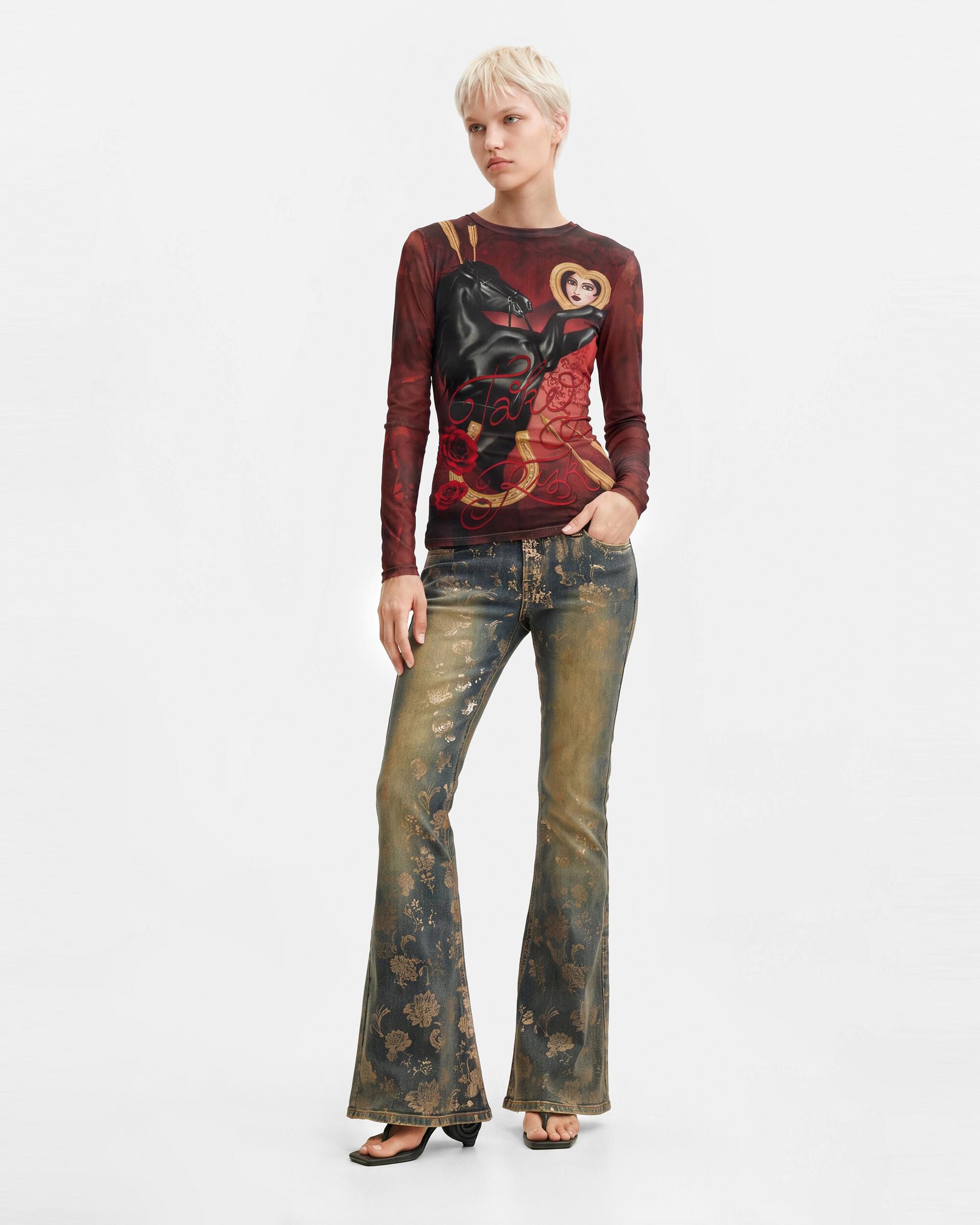 Camiseta de mujer manga larga estampada - Desigual - Rojo Rojo-2