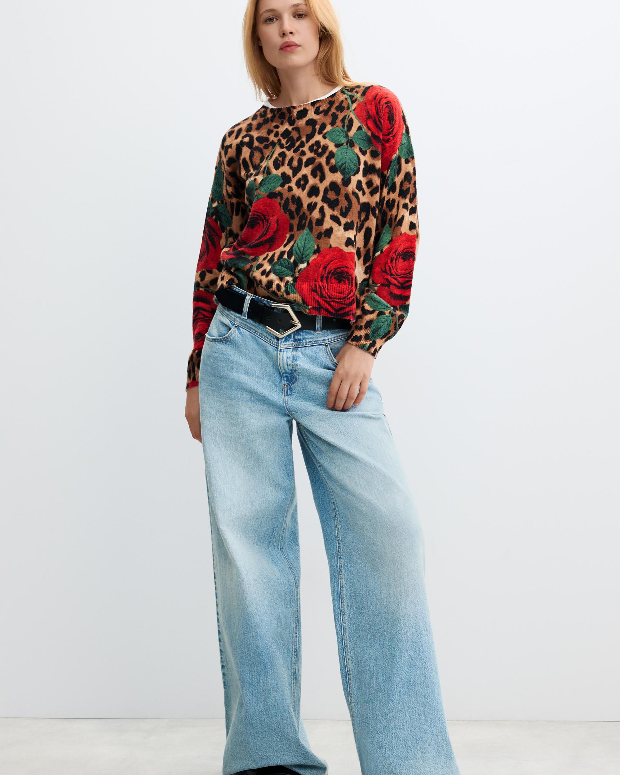 Jersey de mujer rosas punto grueso - Desigual - Marrón Marrón-2