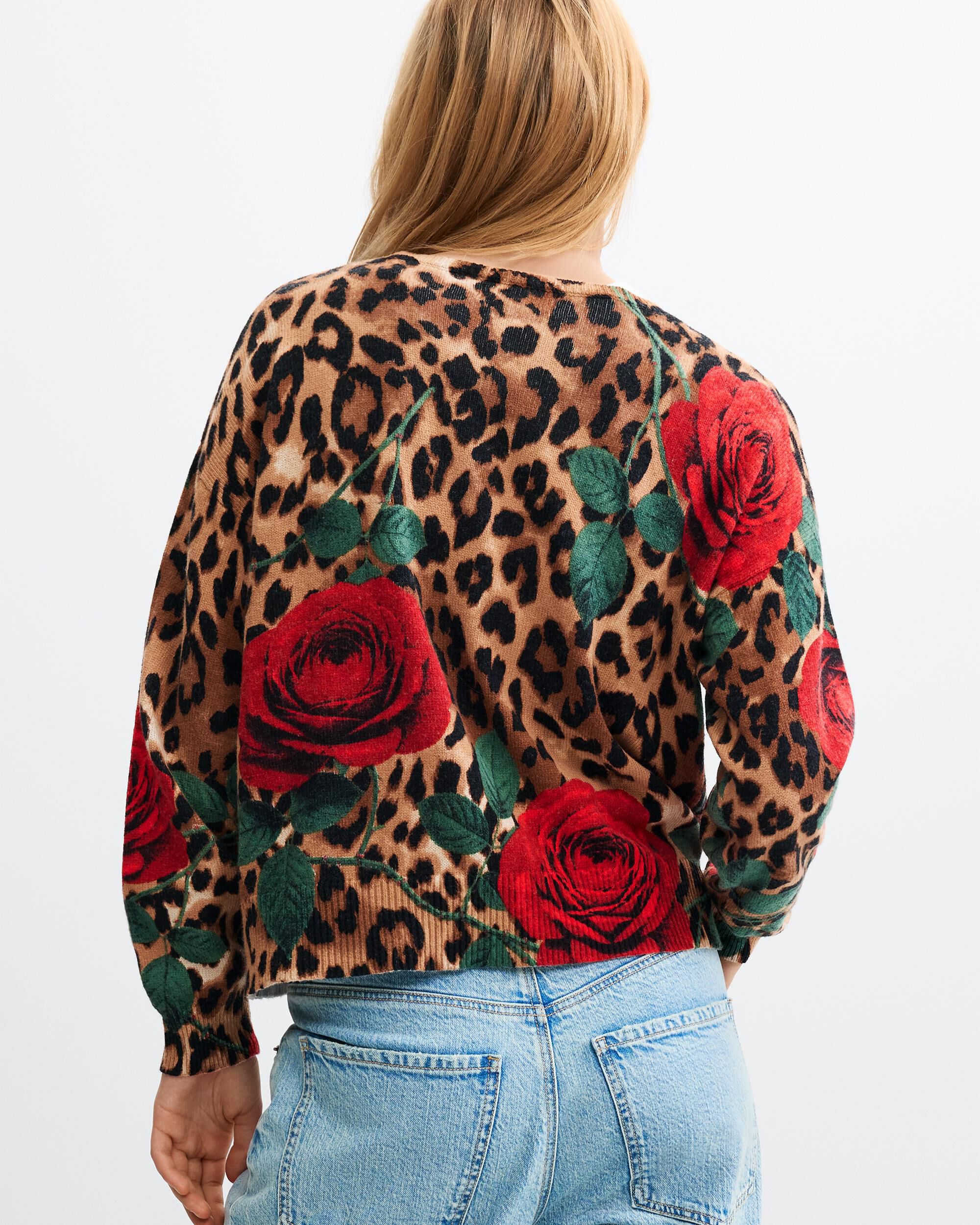 Jersey de mujer rosas punto grueso - Desigual - Marrón Marrón-3