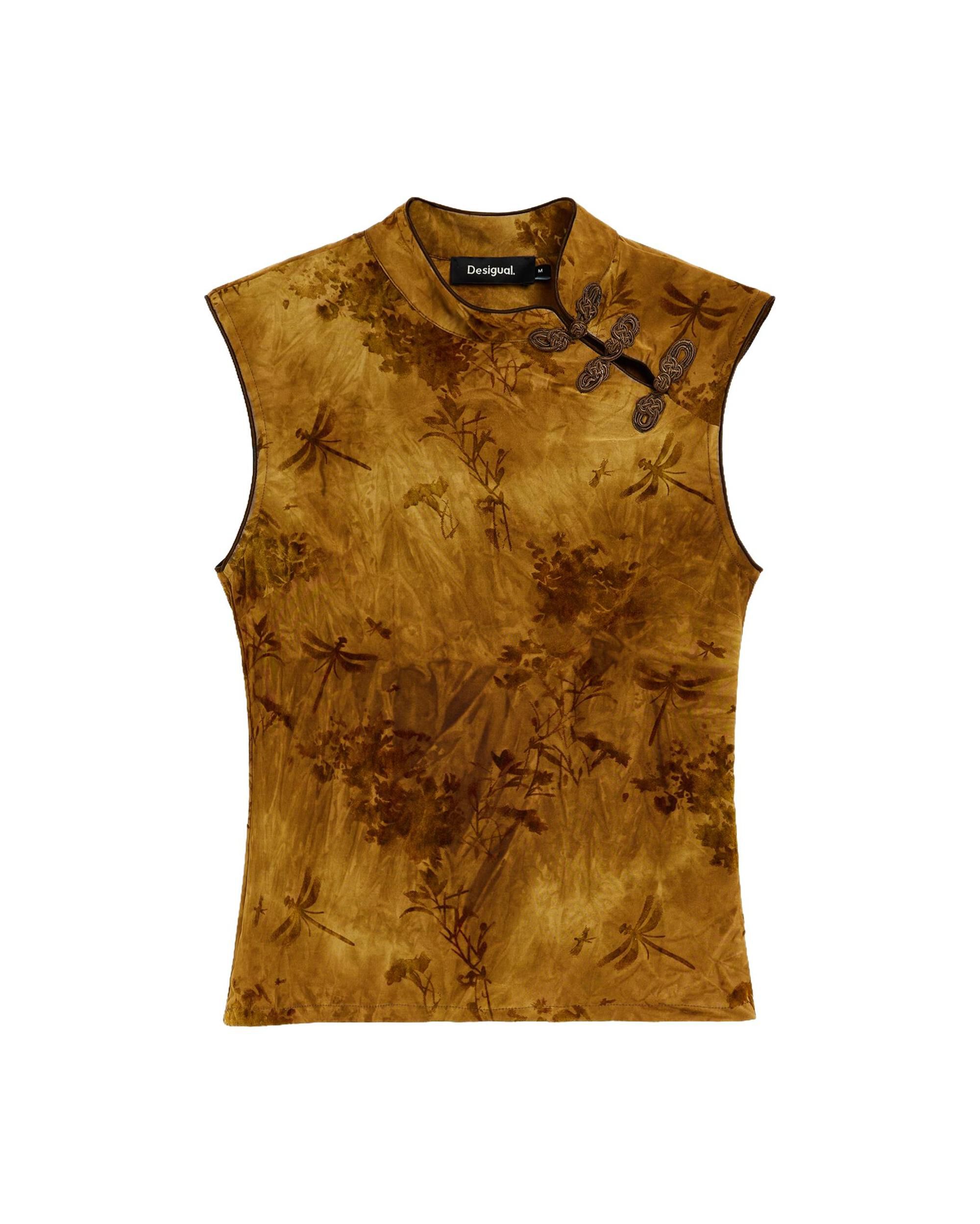 Top de mujer estampado flocado - Desigual - Marrón Marrón-5