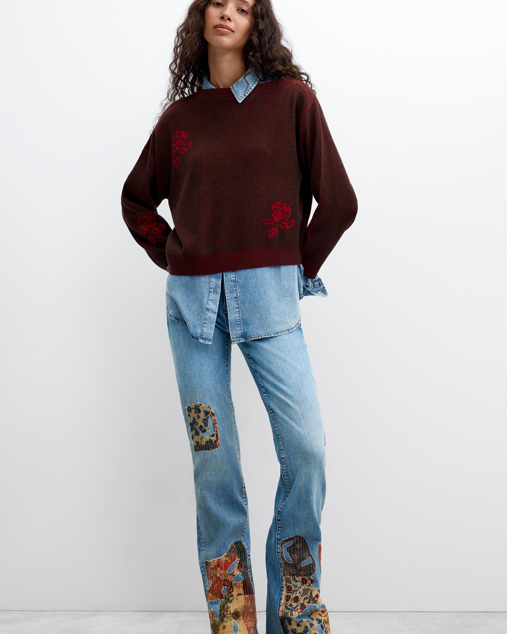 Jersey de mujer punto fino flores - Desigual - Rojo Rojo-2
