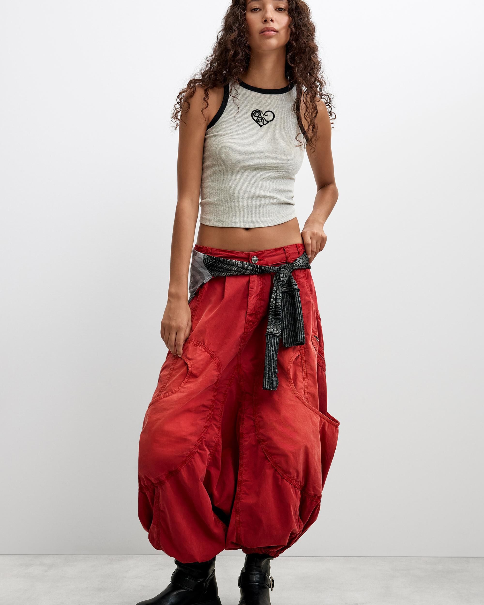 Pantalón de mujer baggy algodón - Desigual - Rojo Rojo-1