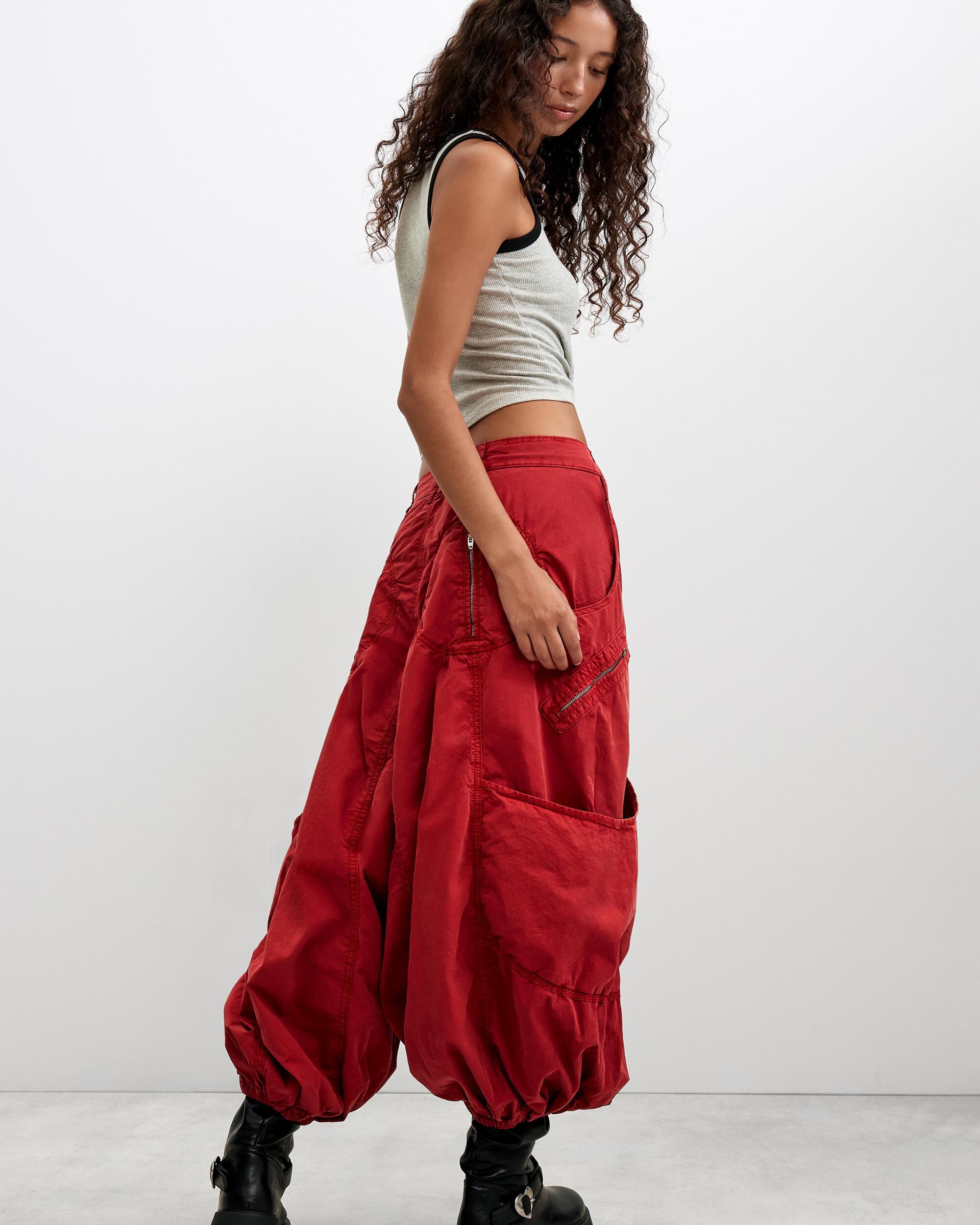 Pantalón de mujer baggy algodón - Desigual - Rojo Rojo-3