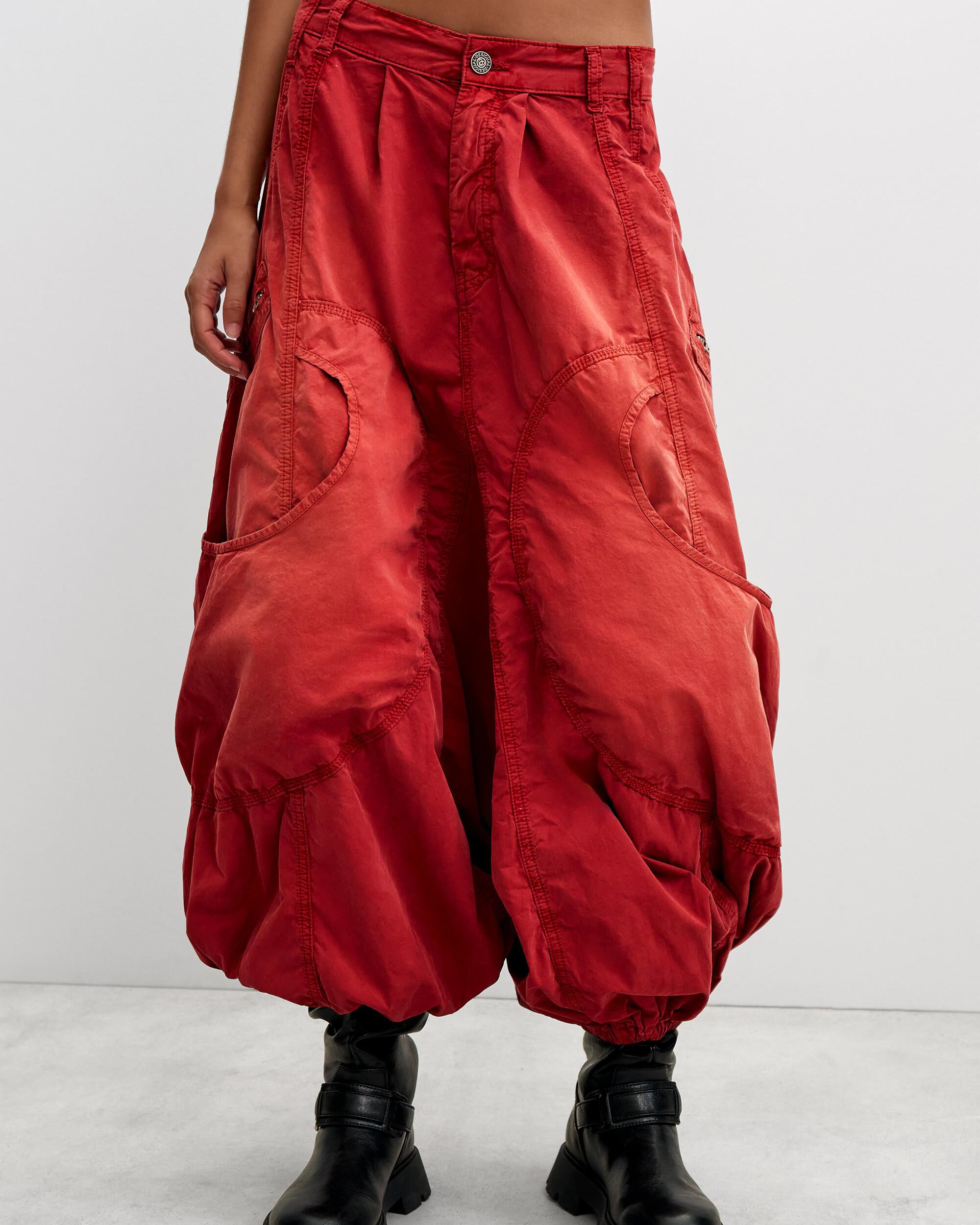 Pantalón de mujer baggy algodón - Desigual - Rojo Rojo-4