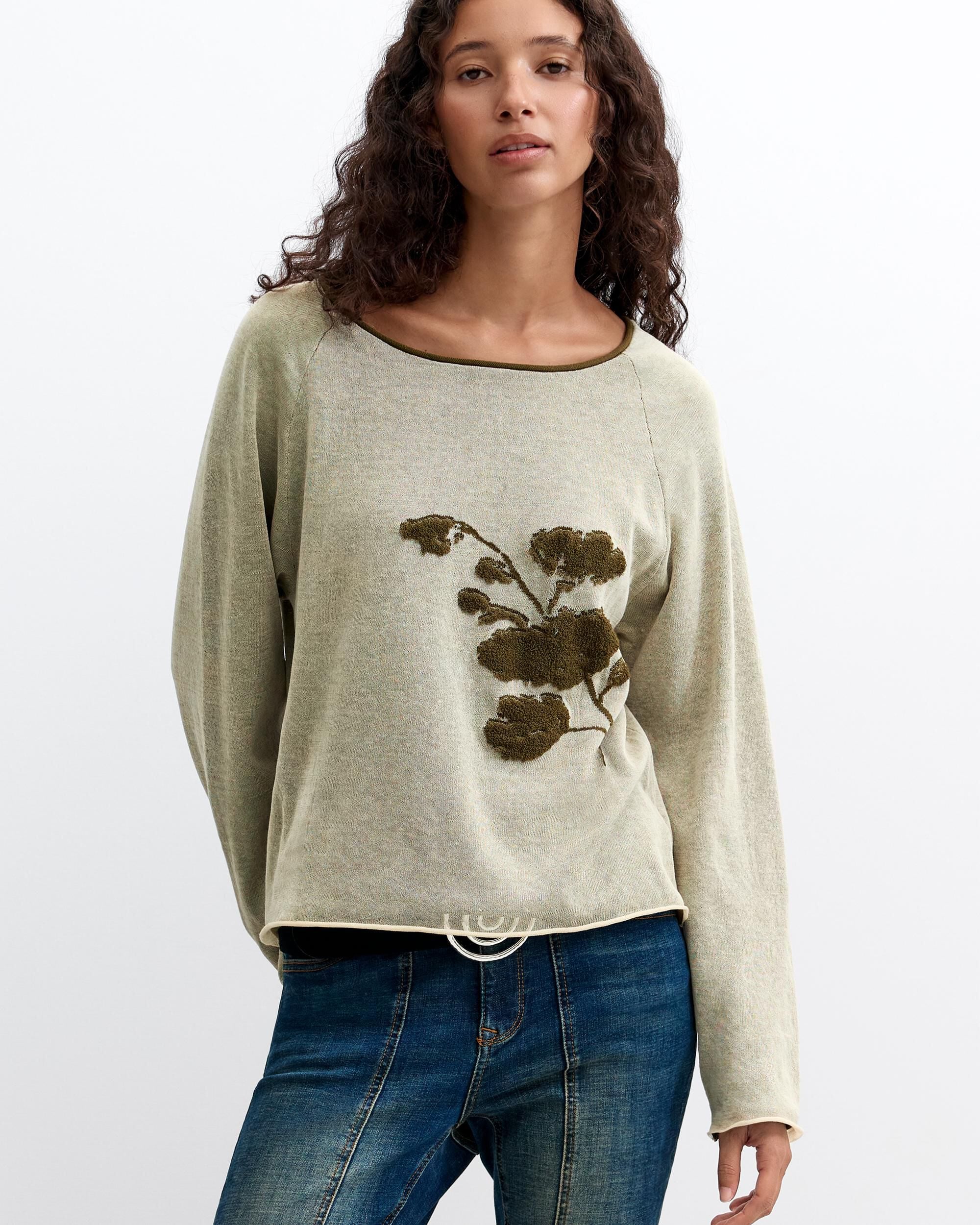 Imagen 0 de Jersey de mujer flores punto fino Verde