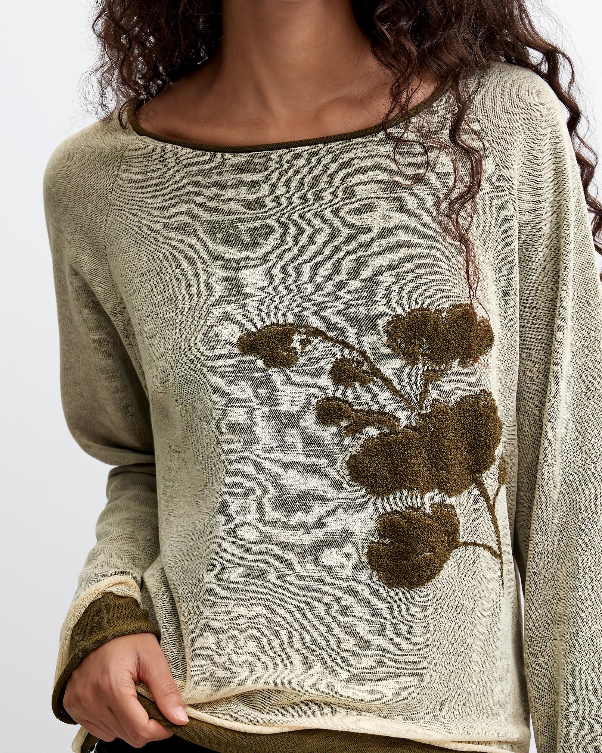 Jersey de mujer flores punto fino - Desigual - Verde Verde-4