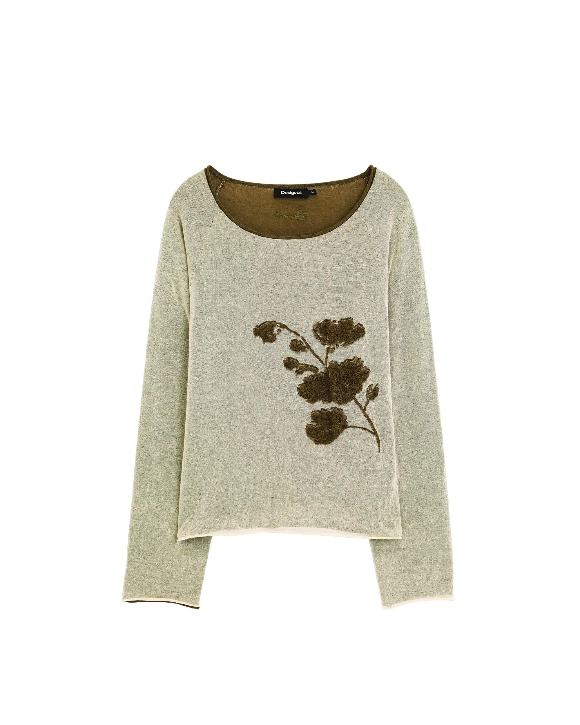 Jersey de mujer flores punto fino - Desigual - Verde Verde-5