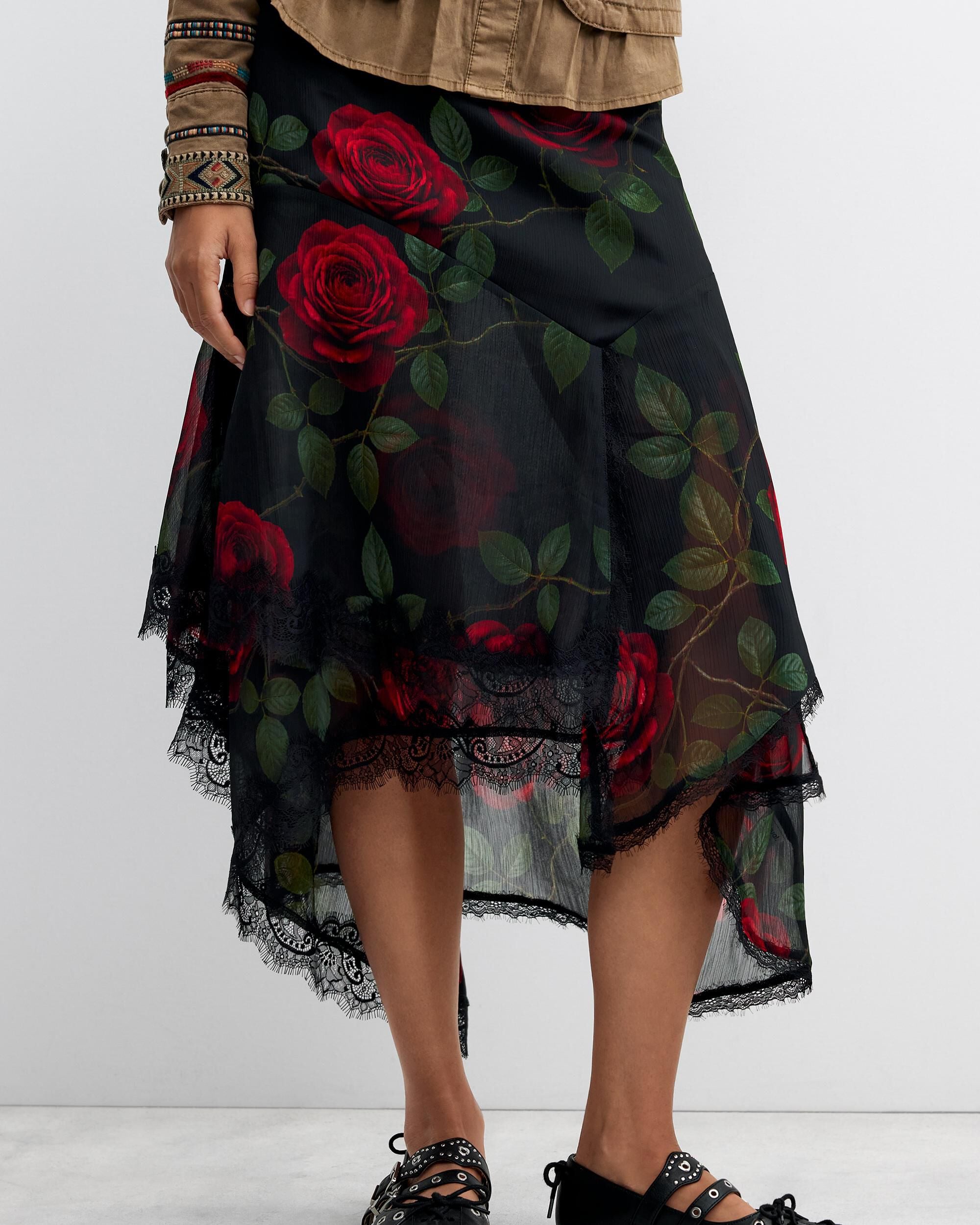 Falda mini rosas - Desigual - Negro Negro-2