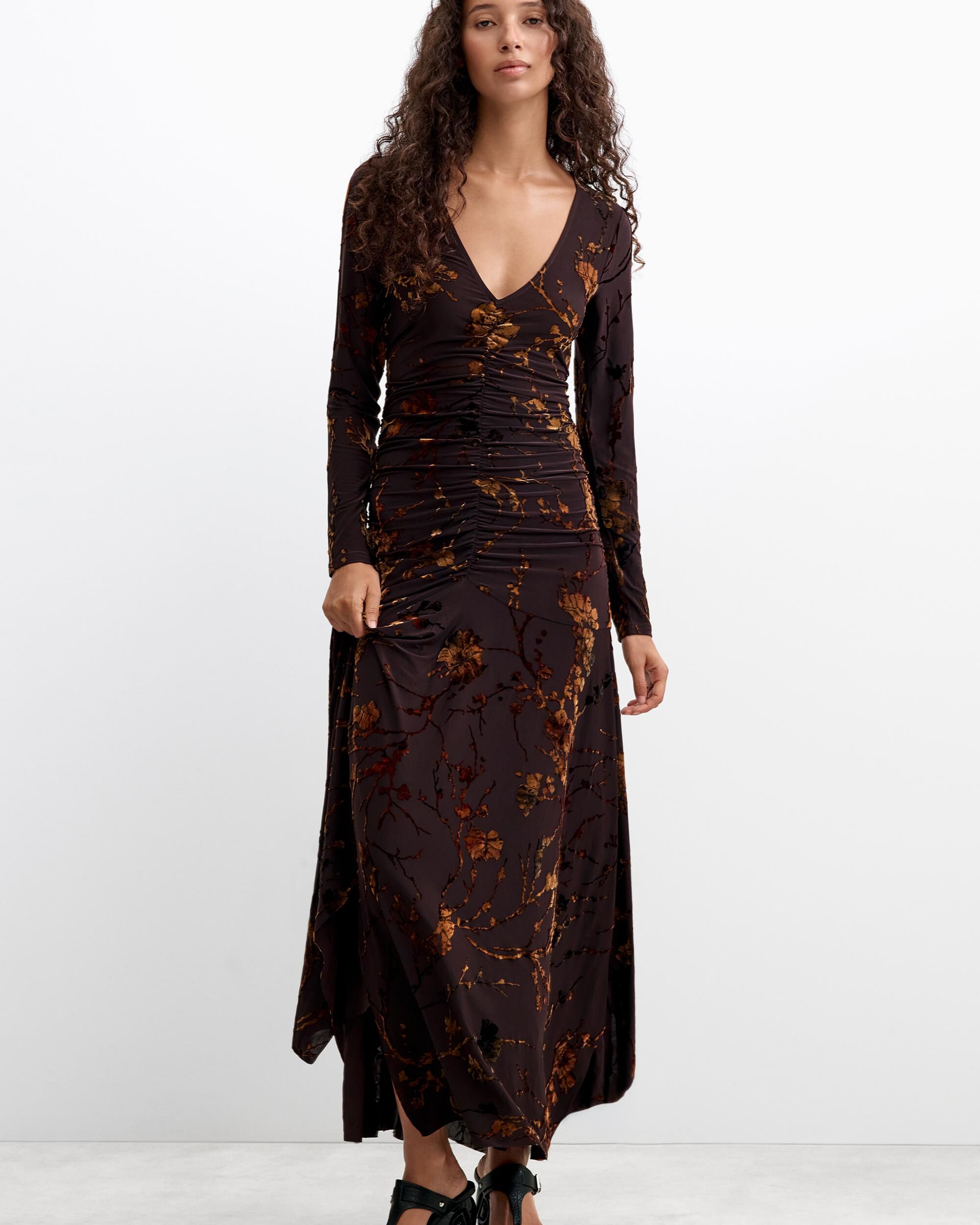 Vestido midi flocado - Desigual - Marrón Marrón-1
