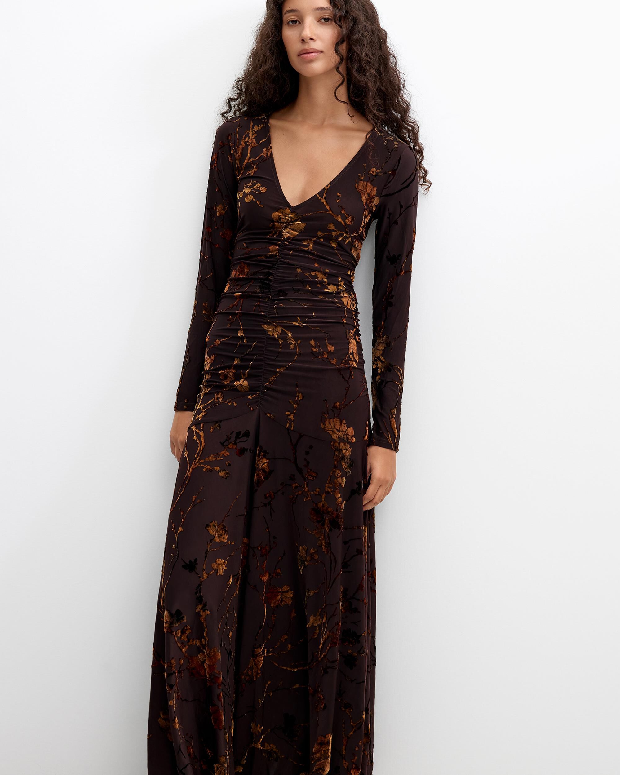 Vestido midi flocado - Desigual - Marrón Marrón-2