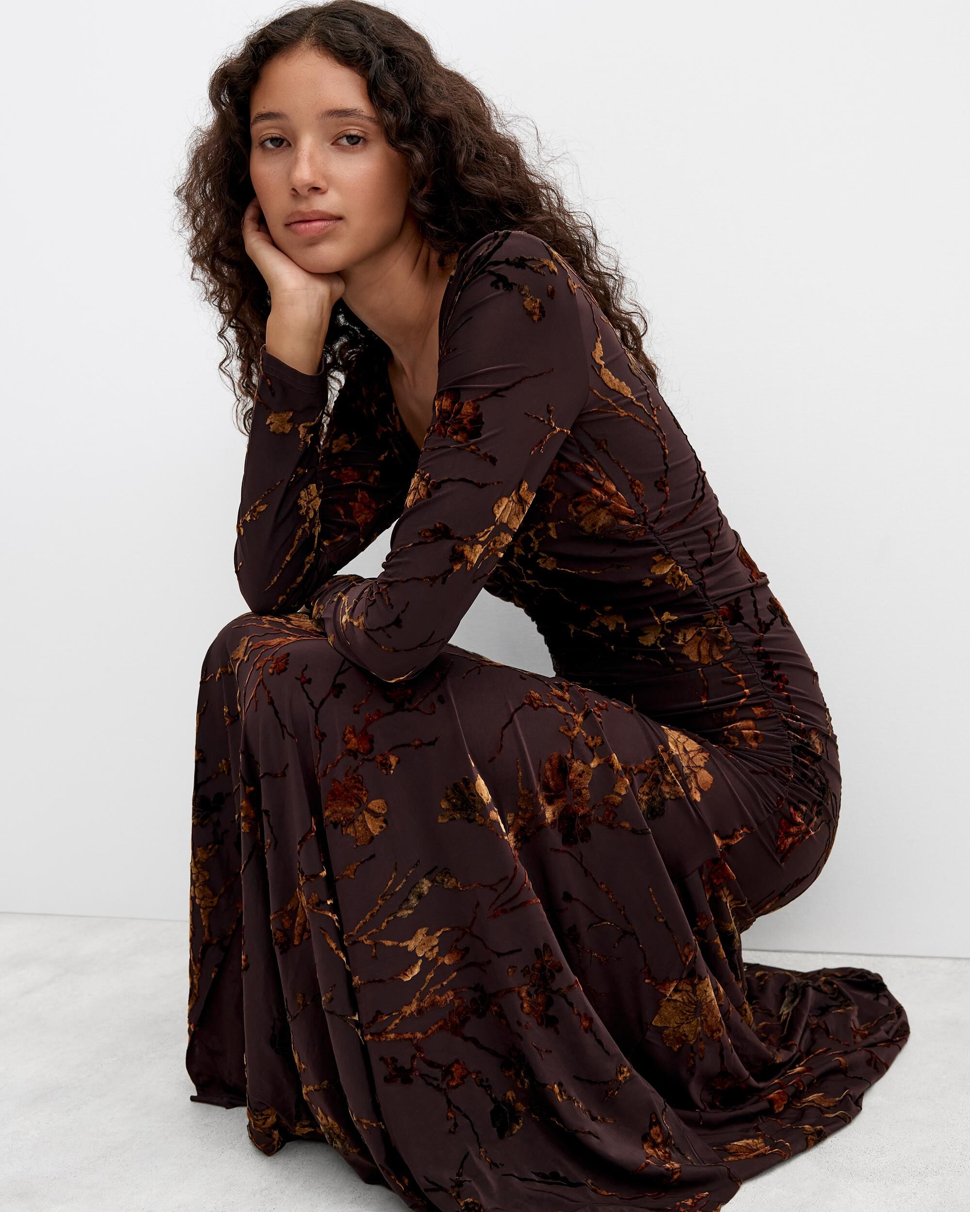 Vestido midi flocado - Desigual - Marrón Marrón-4