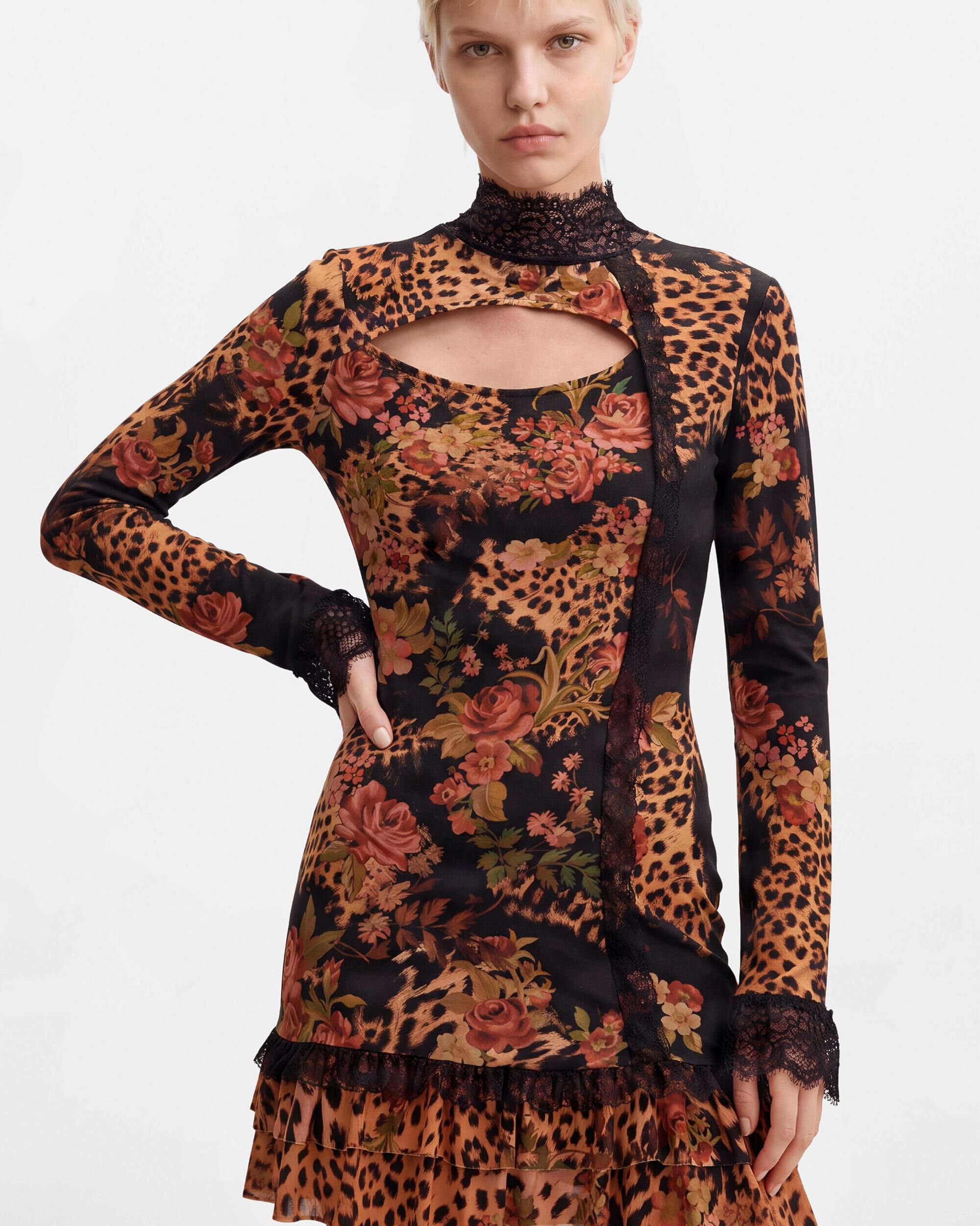 Vestido corto estampado - Desigual - Negro Negro-4