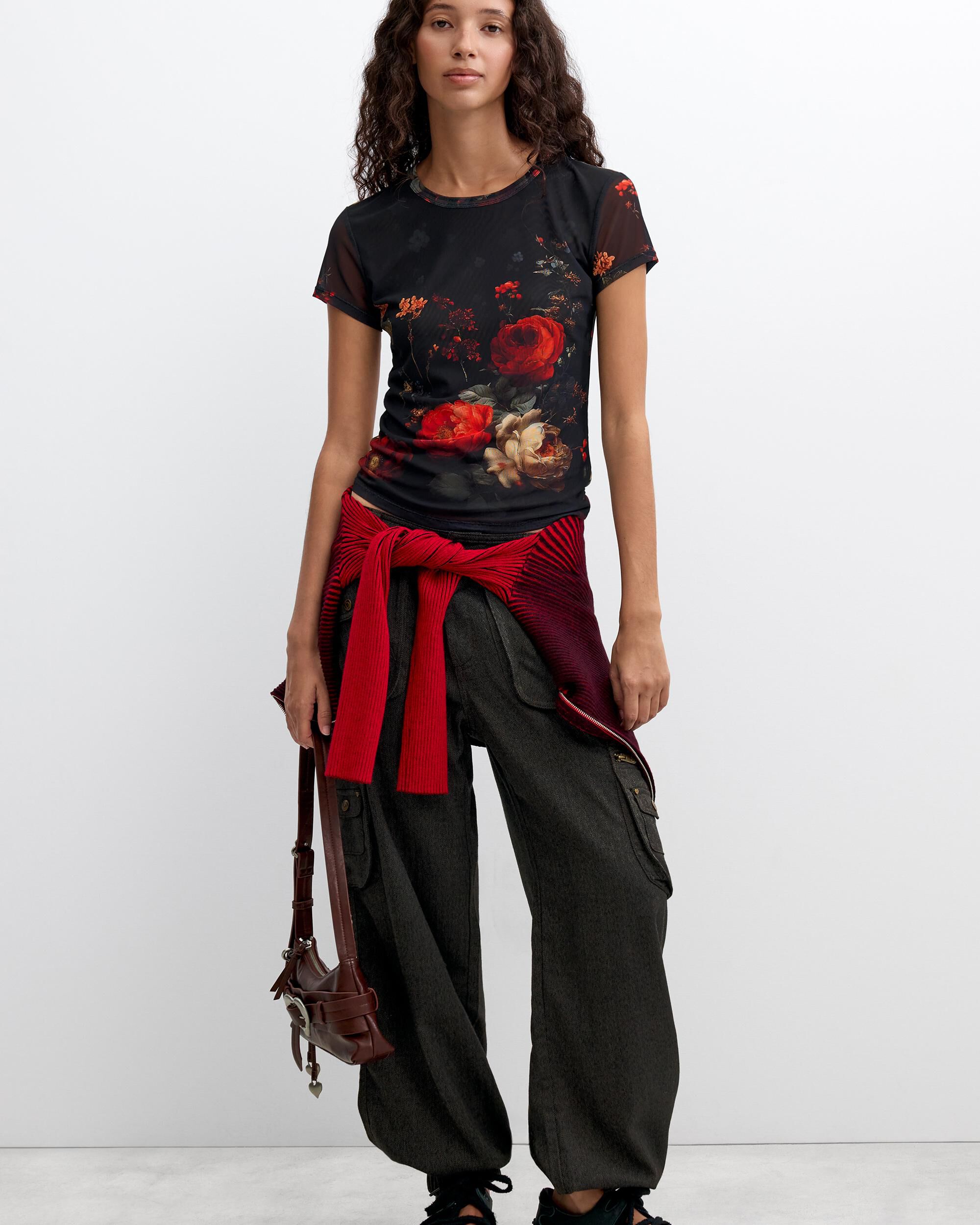 Camiseta de mujer manga corta flores - Desigual - Negro Negro-2