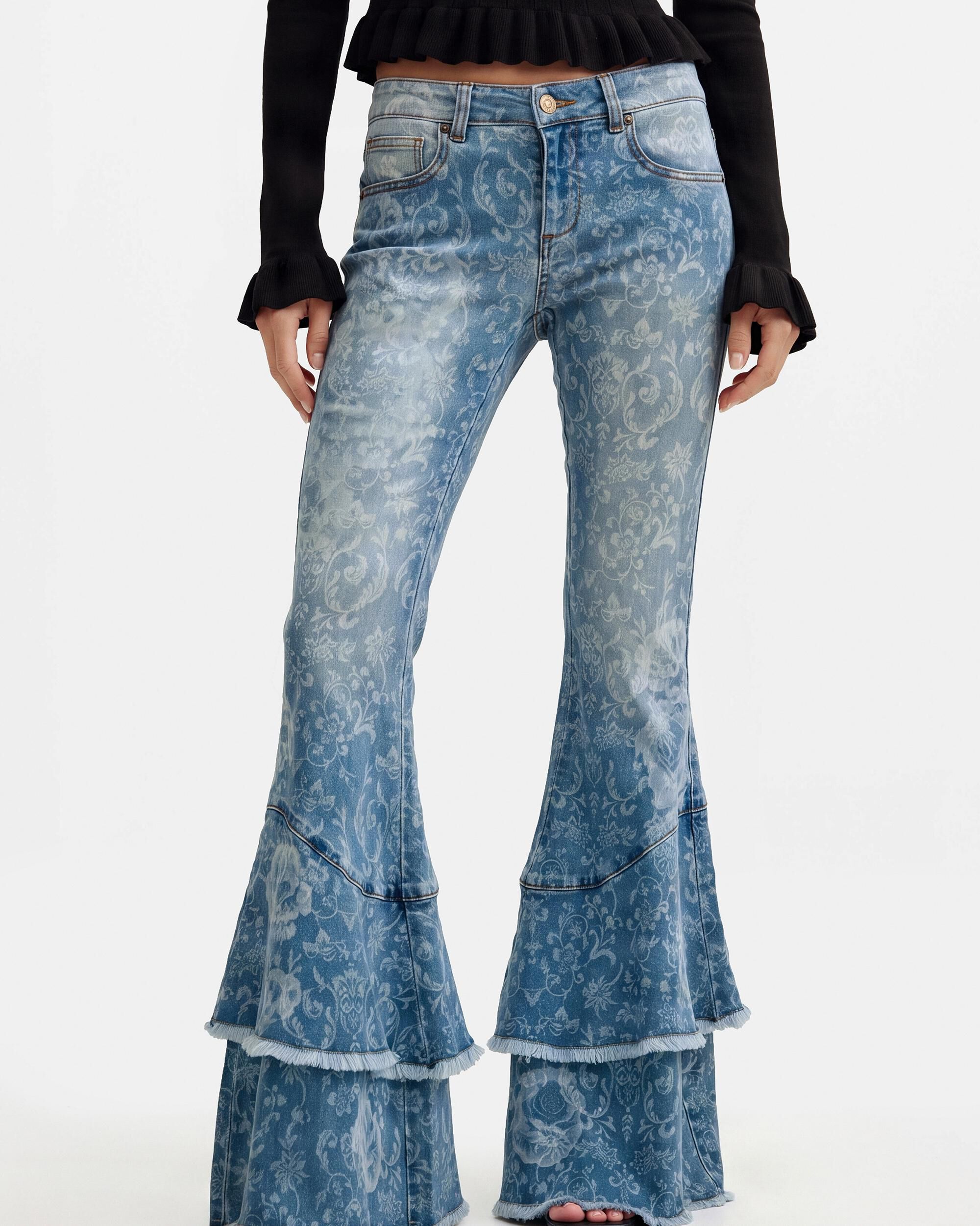 Pantalón de mujer vaquero flare estampado - Desigual - Azul Azul-2