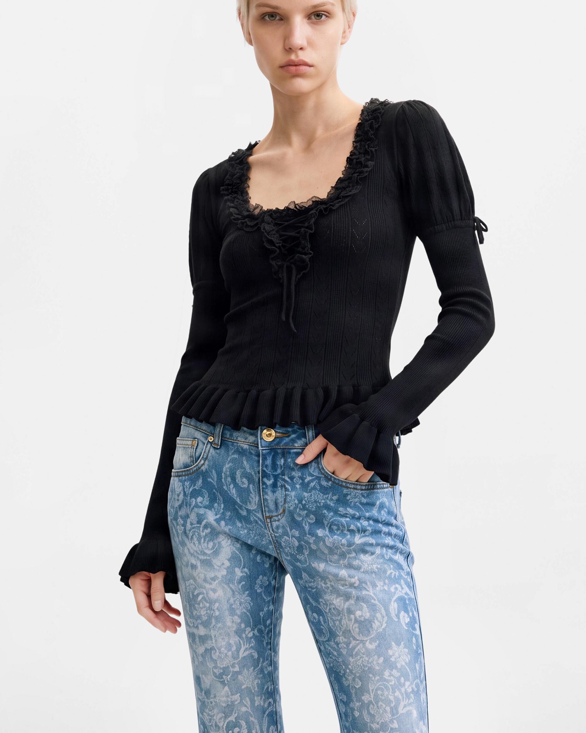Pantalón de mujer vaquero flare estampado - Desigual - Azul Azul-4