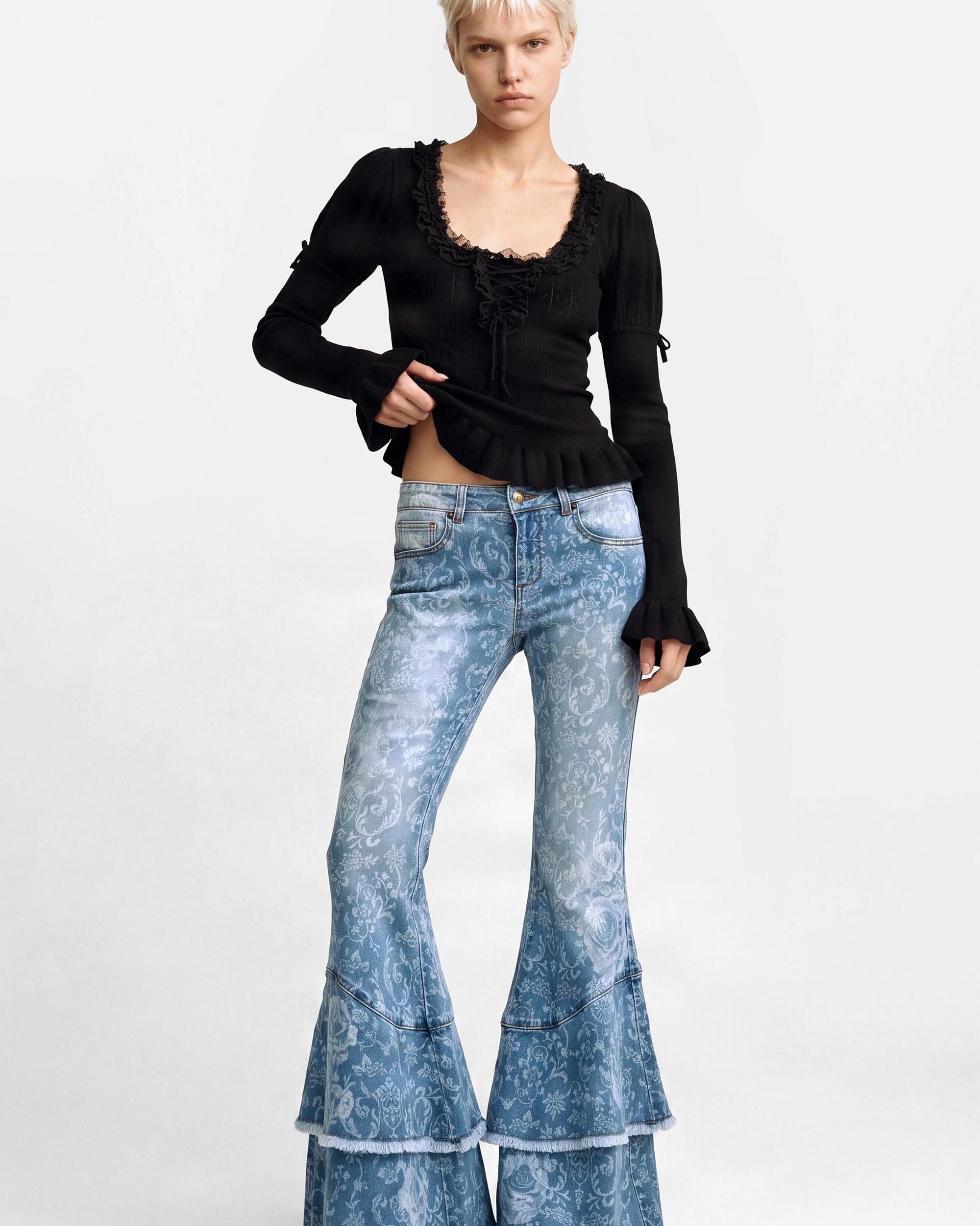 Imagen 0 de Pantalón de mujer vaquero flare estampado Azul