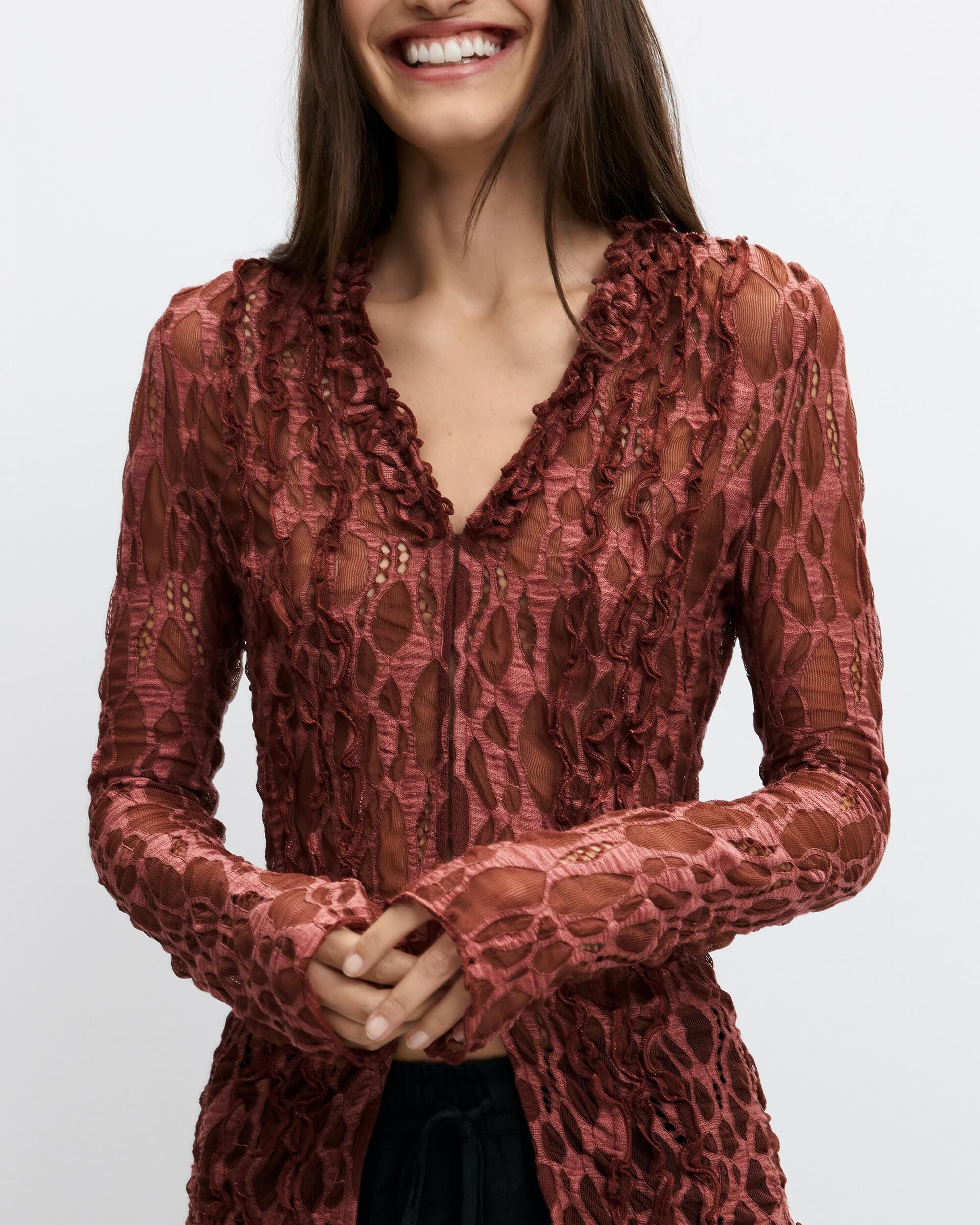 Imagen 1 de Camiseta de mujer manga larga tul - Desigual - Rojo Rojo