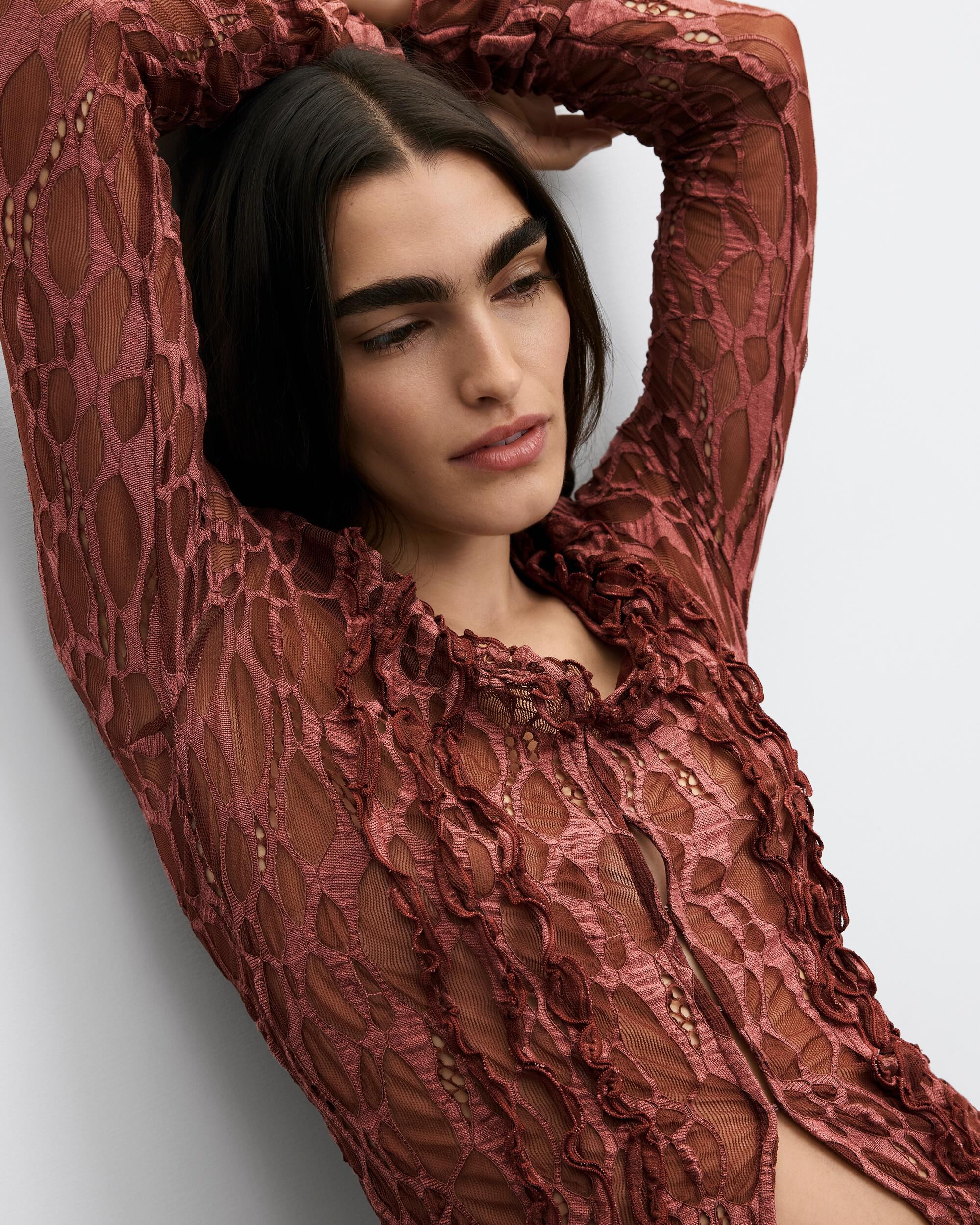 Imagen 4 de Camiseta de mujer manga larga tul - Desigual - Rojo Rojo