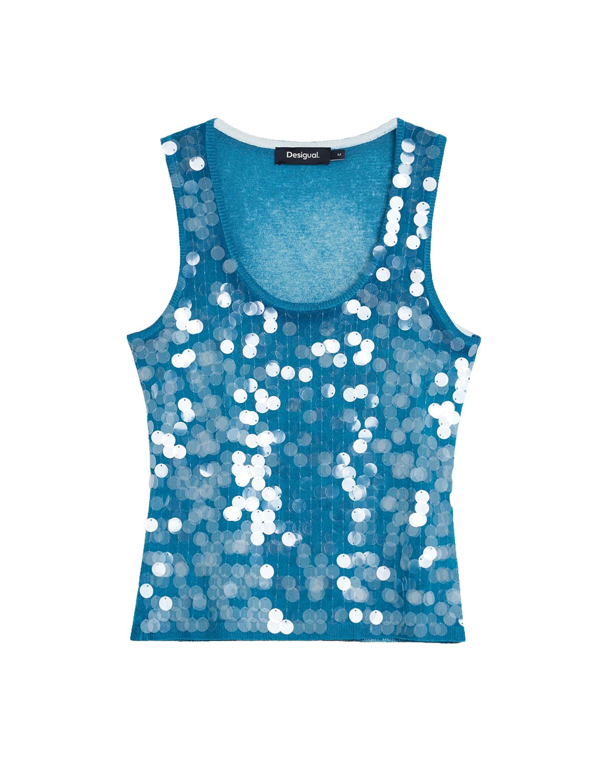 Camiseta de mujer jacquard sin mangas - Desigual - Azul Azul-5