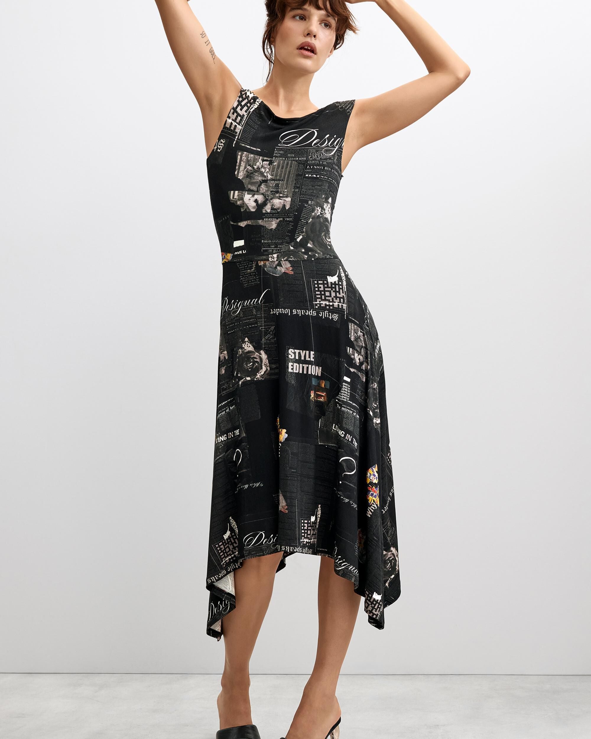 Vestido midi newspaper - Desigual - Negro Negro-1