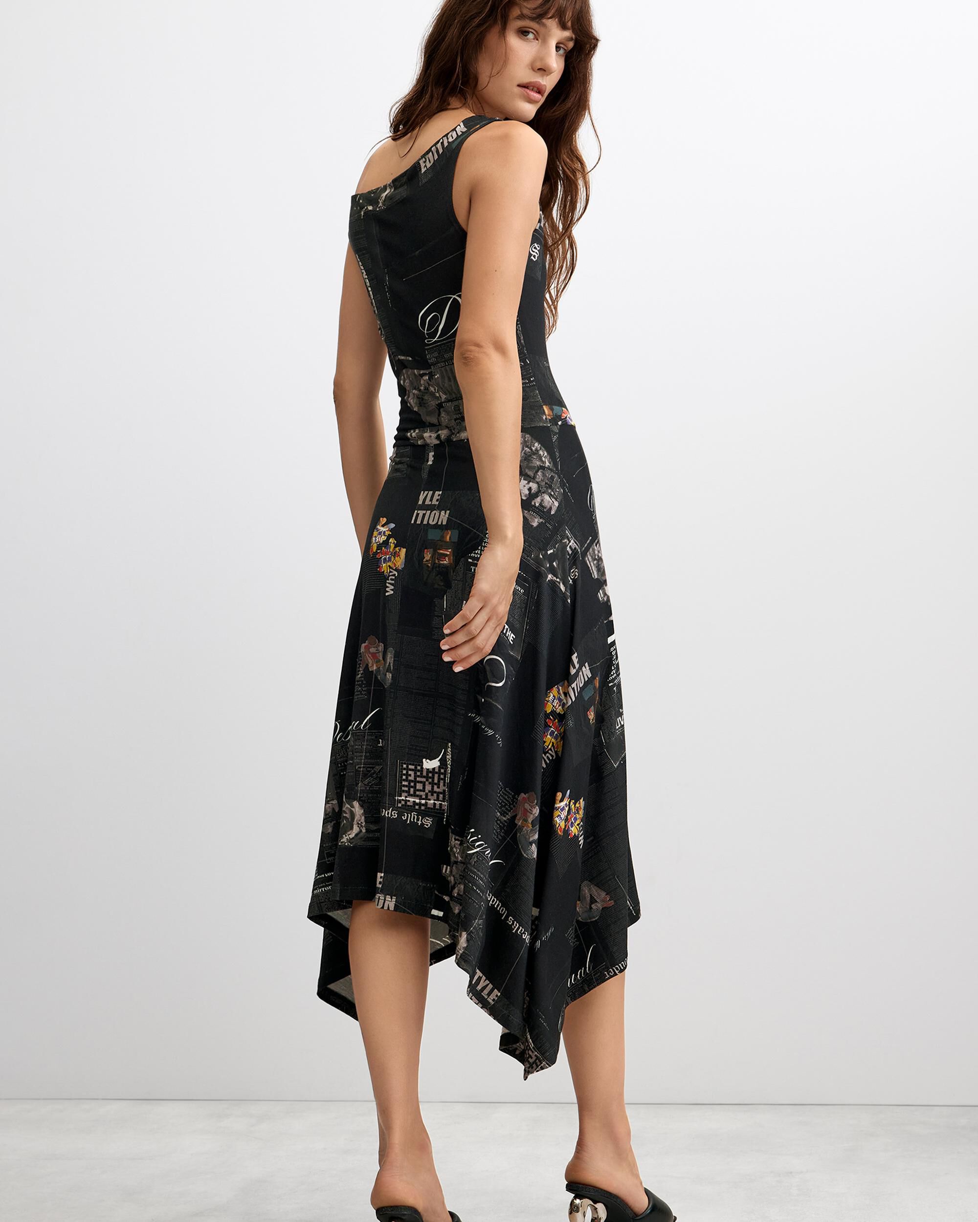 Vestido midi newspaper - Desigual - Negro Negro-3