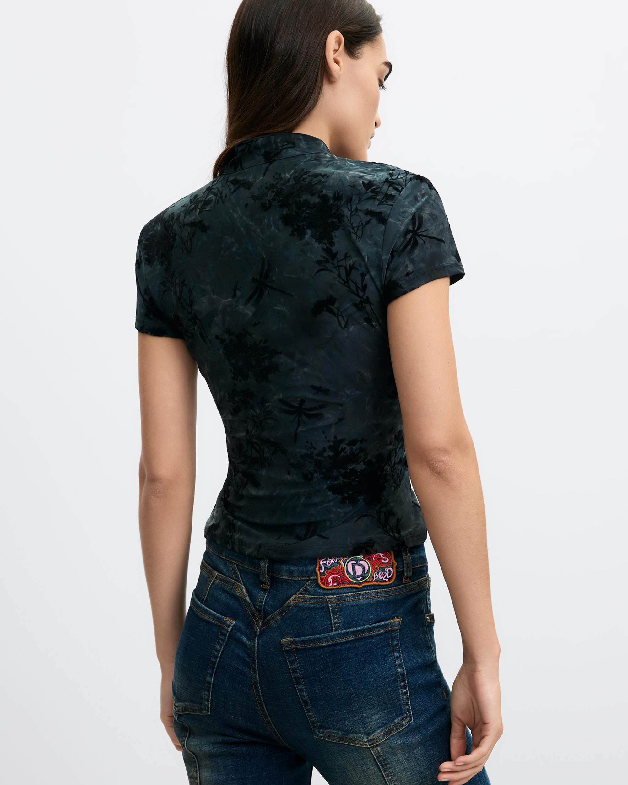 Imagen 3 de Camiseta de mujer oriental flocada - Desigual - Negro Negro