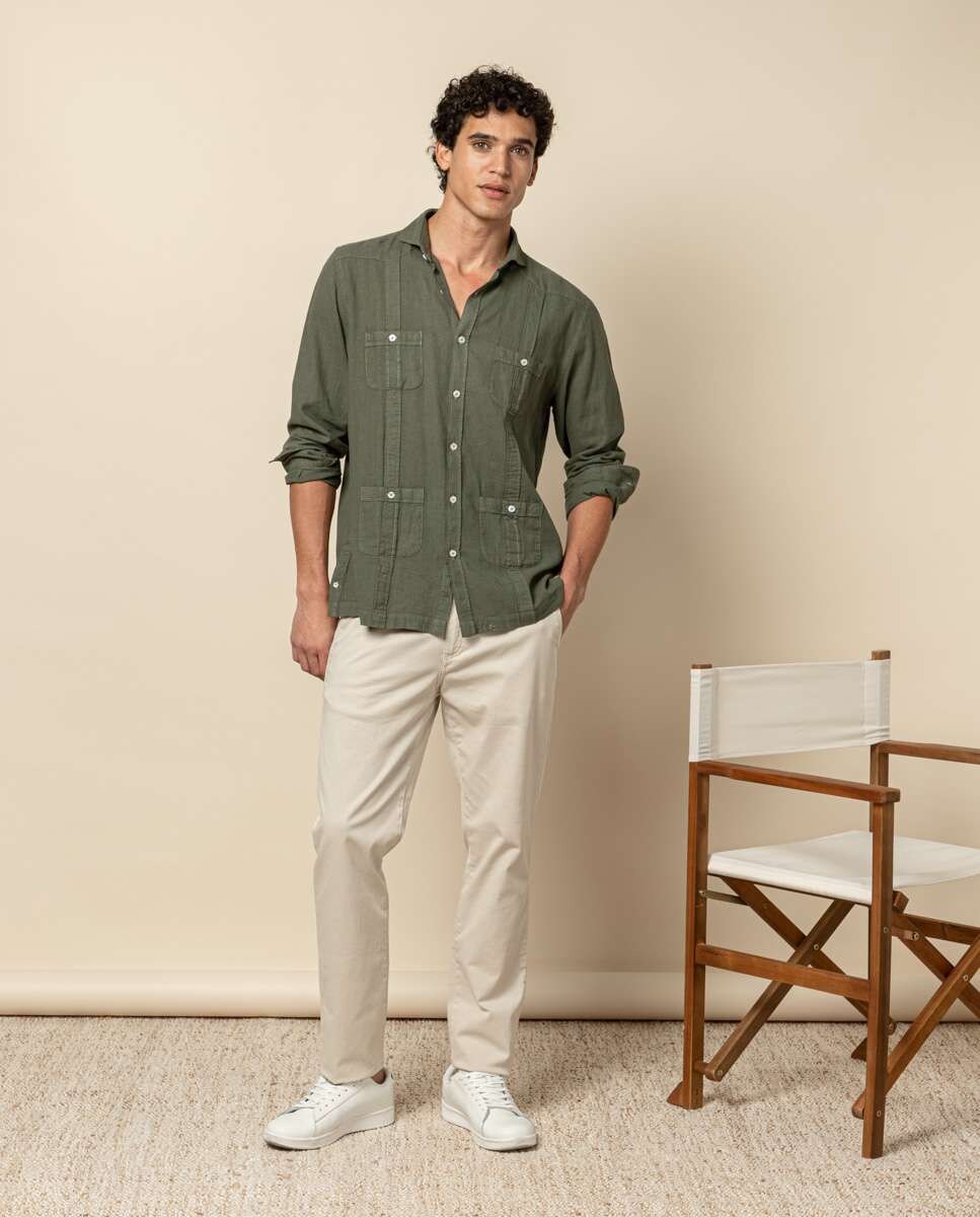 Camisa De Hombre Guayabera Corte Regular Lisa En Color Verde · Scotta