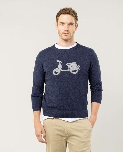 Imagen 0 de Jersey lana merino de hombre azul marino con cuello redondo