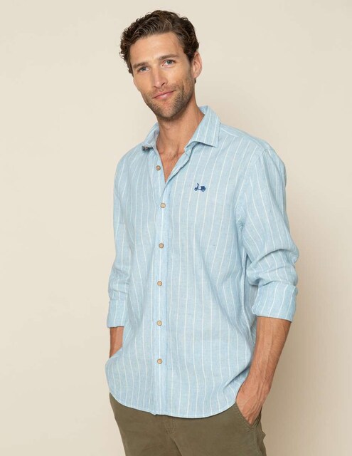 Imagen 0 de Camisa de hombre corte regular rayas celeste