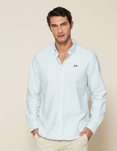 Imagen 0 de Camisa algodón orgánico de hombre corte regular de rayas verdes