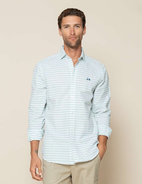 Imagen 0 de Camisa de hombre corte regular de rayas en color verde agua