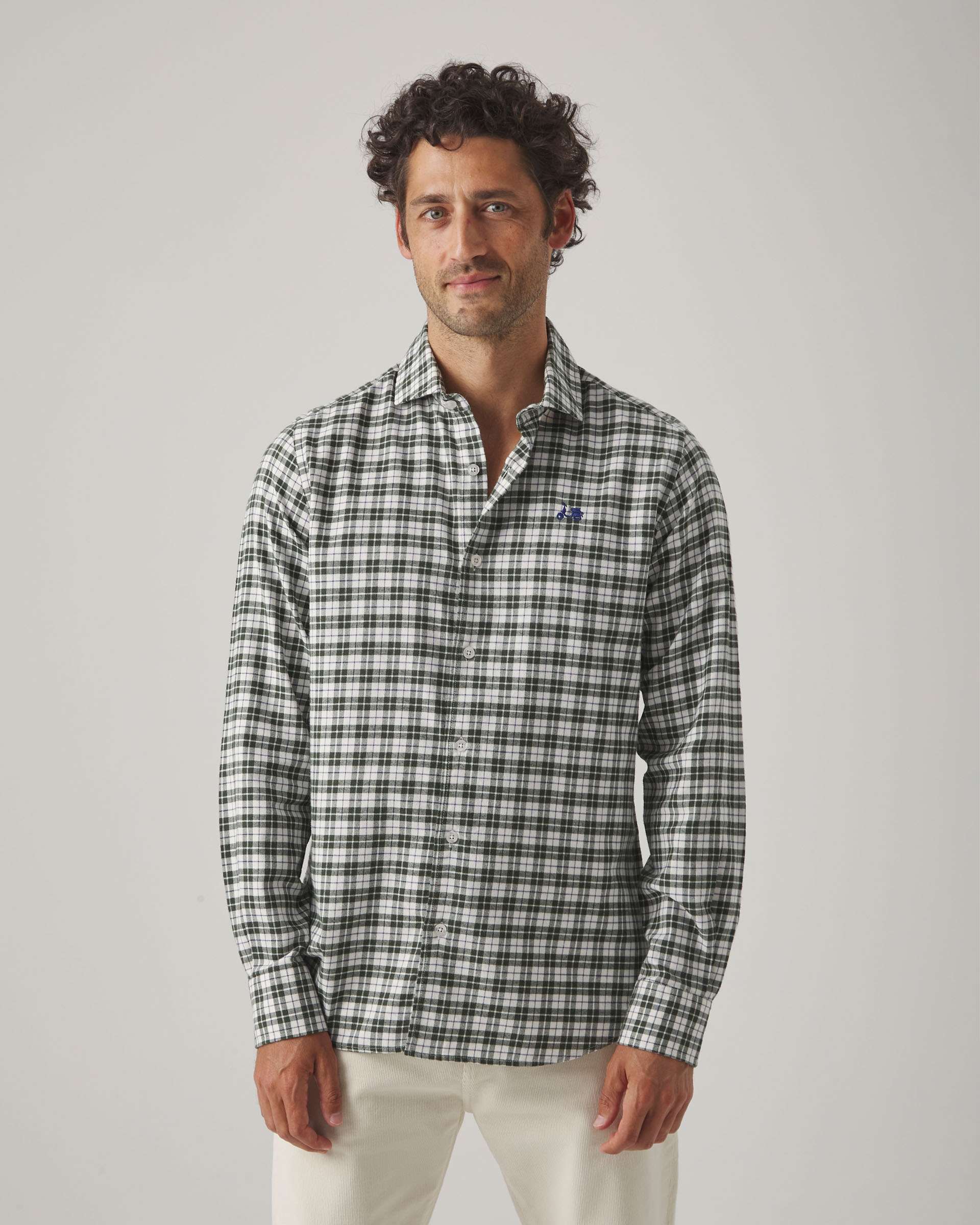 Camisa de hombre corte regular de cuadros verde - Scotta 1985 - Blanco / Verde Blanco / Verde-1