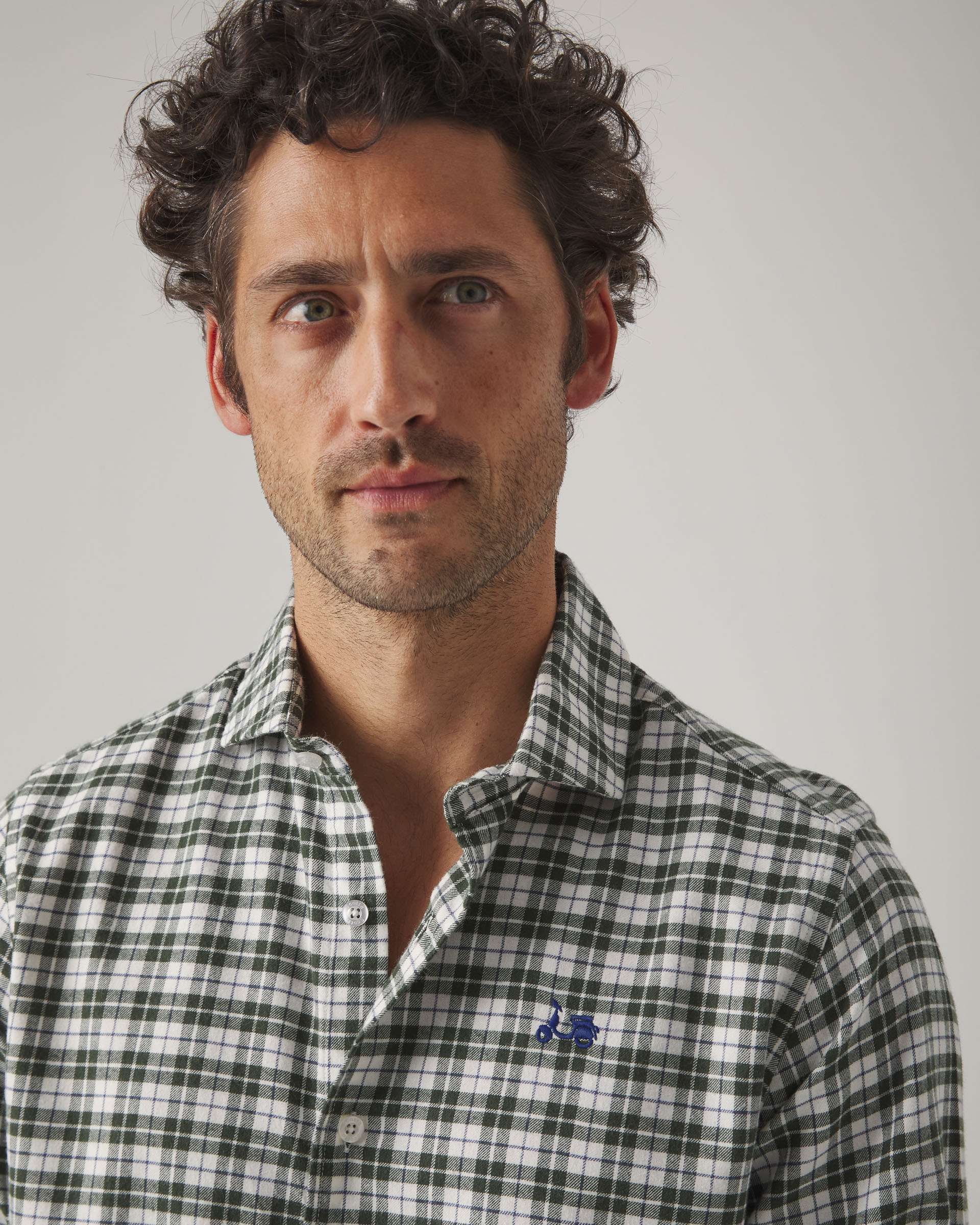 Camisa de hombre corte regular de cuadros verde - Scotta 1985 - Blanco / Verde Blanco / Verde-3