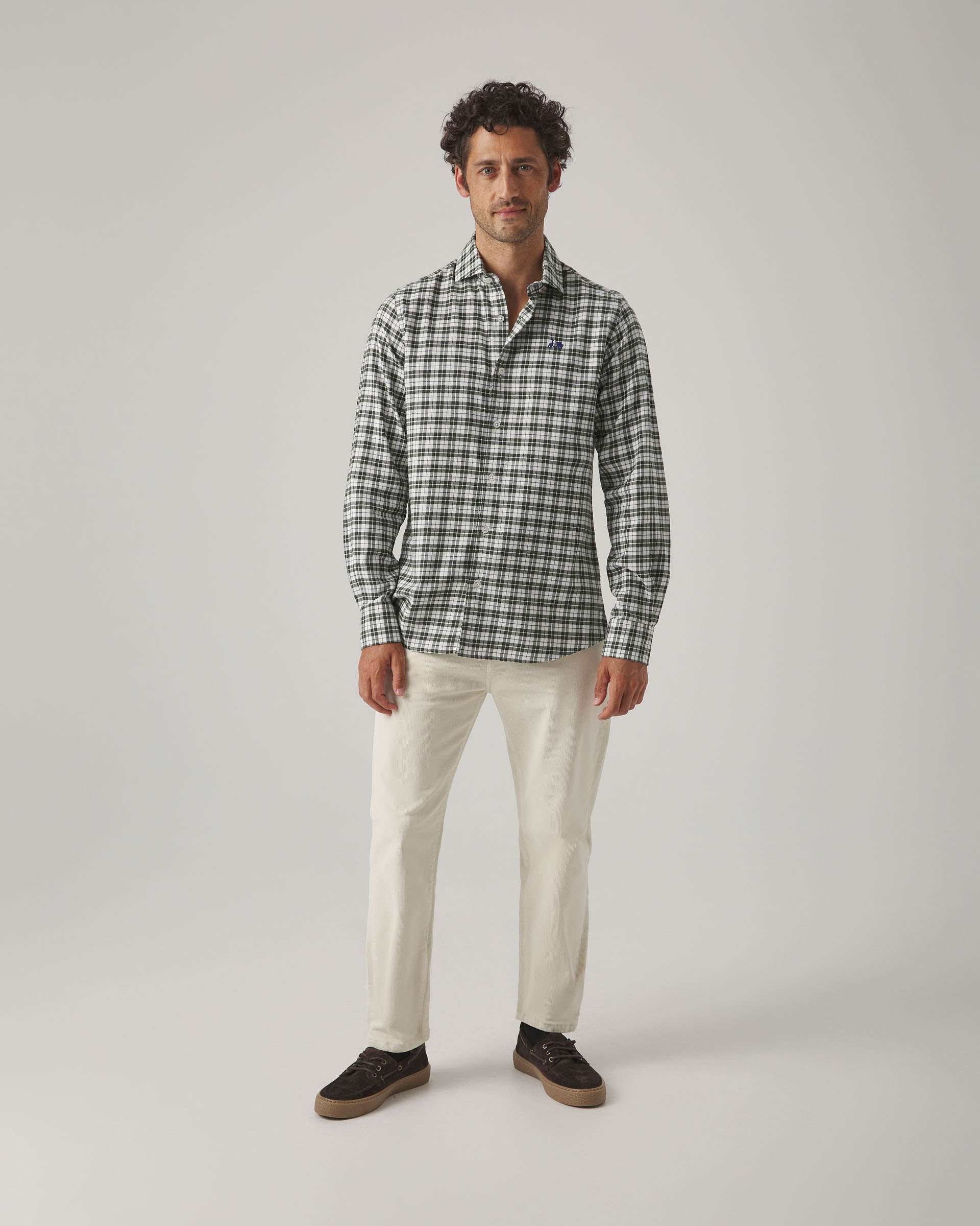 Camisa de hombre corte regular de cuadros verde - Scotta 1985 - Blanco / Verde Blanco / Verde-4