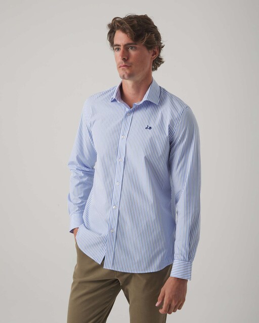 Imagen 0 de Camisa de hombre corte regular de rayas azul