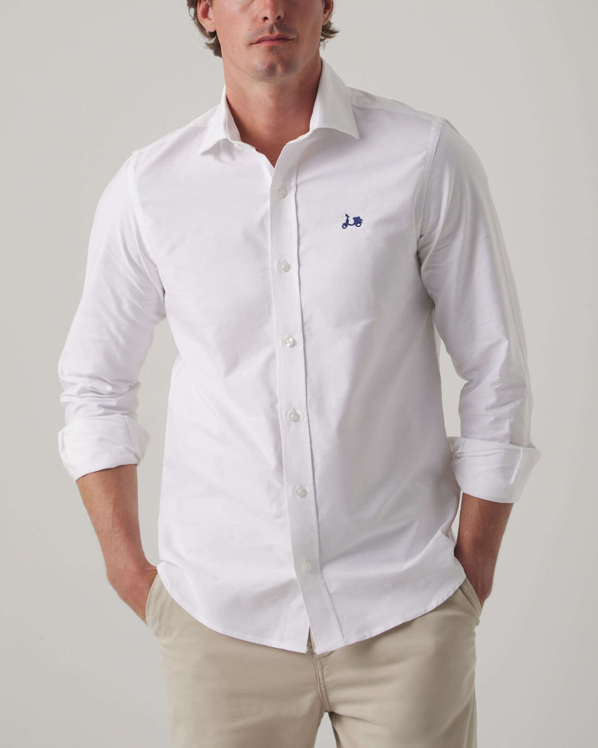 Imagen 1 de Camisa de algodón de hombre corte regular lisa - Scotta 1985 - Blanco Blanco