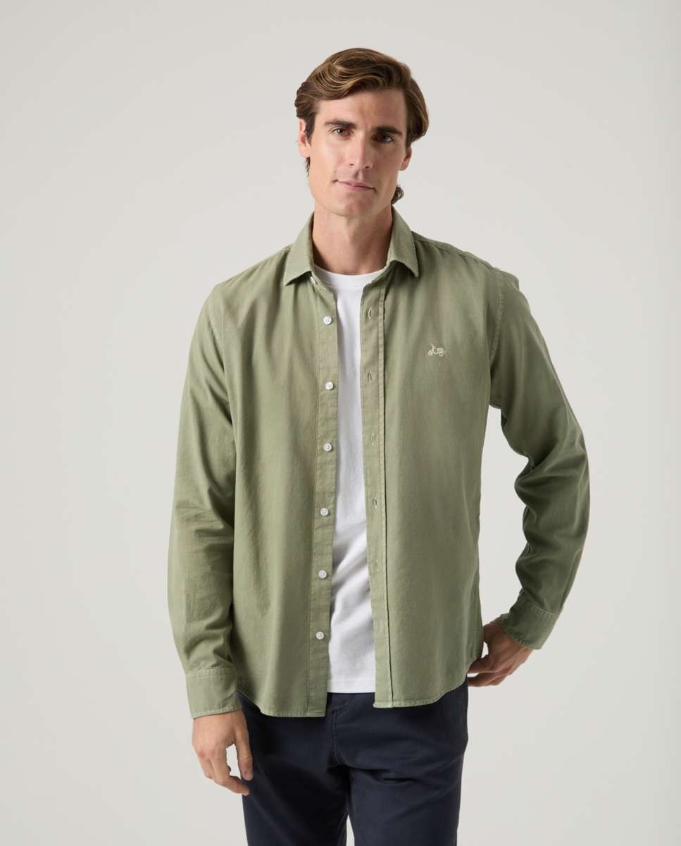 Imagen 0 de Camisa de algodón de hombre corte regular lisa Kaki