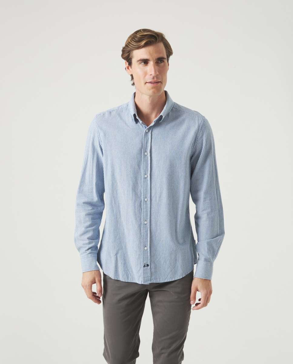 Scotta 1985 - Camisa de hombre corte regular de rayas azul marino.